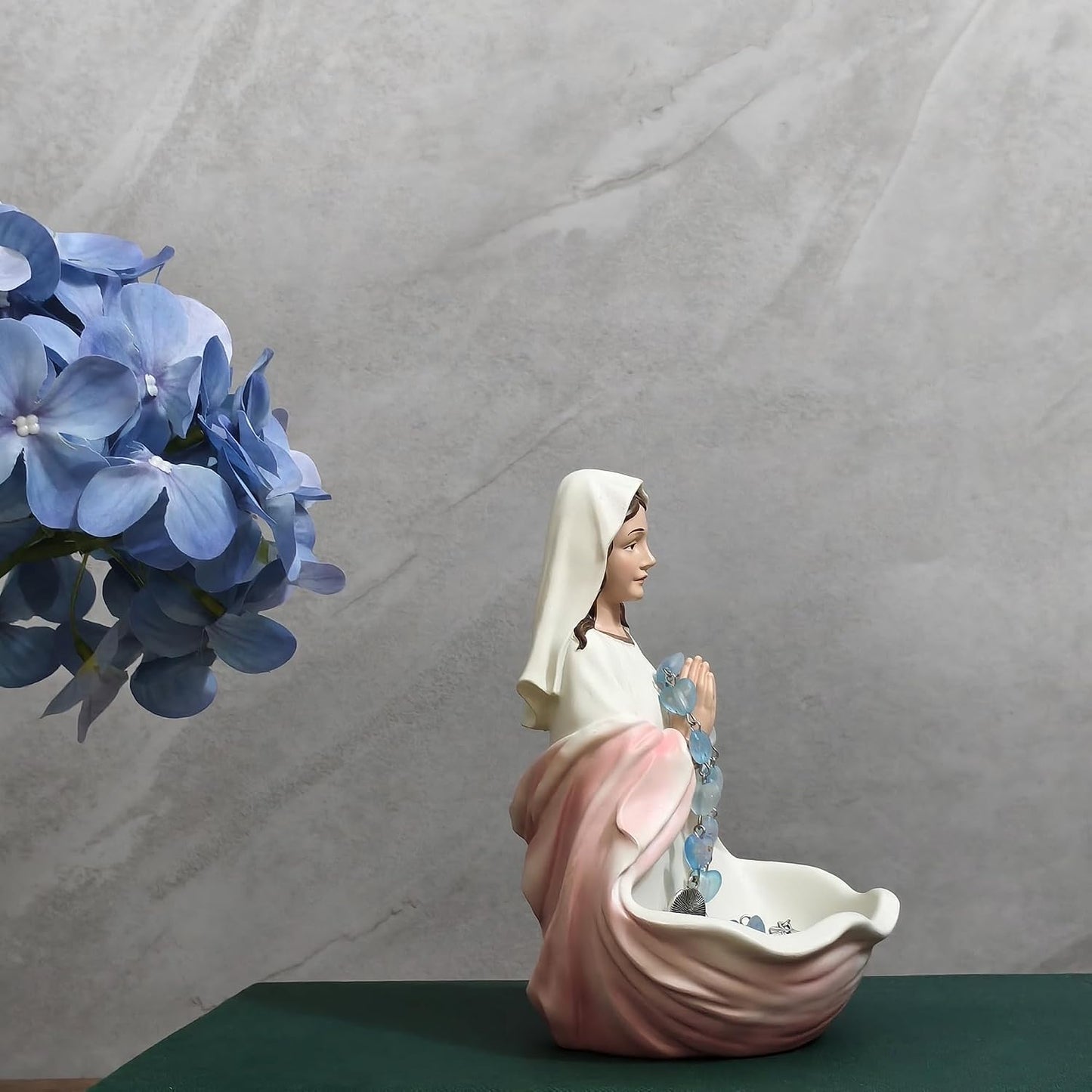 Blessed Mother Statue, Hand Painted Virgin Mary Rosary Holder Catholic Gifts for Women, 6 Inches Saint Mary Statue Religious Home Tabletop Altar Decor (Pink) BST202