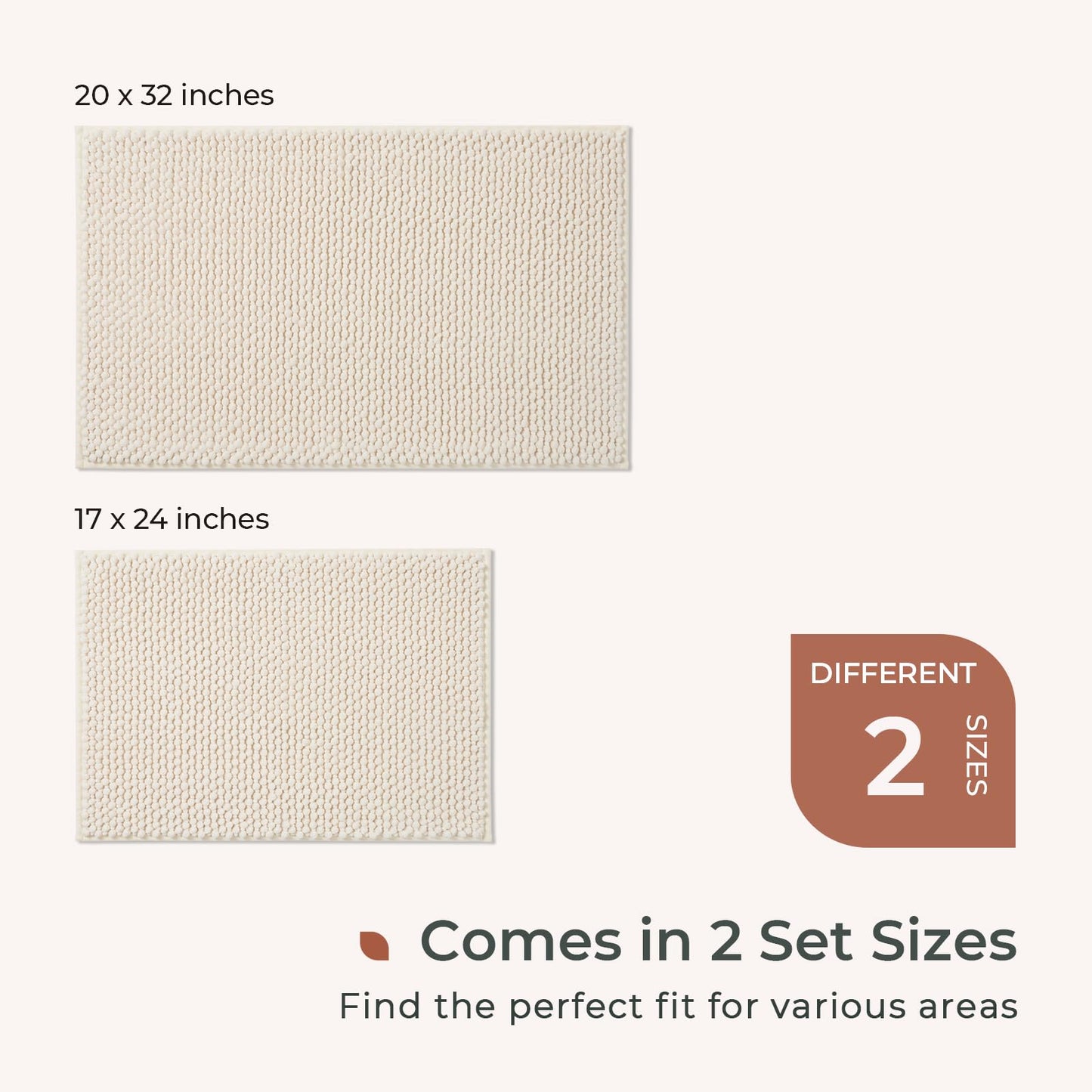 FRESHMINT Chenille Bathroom Rugs Sets 2 Piece 17"x24"+20"x32", Non-Slip Bath Mats, Absorbent Bath Rug, Washable Set of 2 Shower Floor Mat, Gray BST220