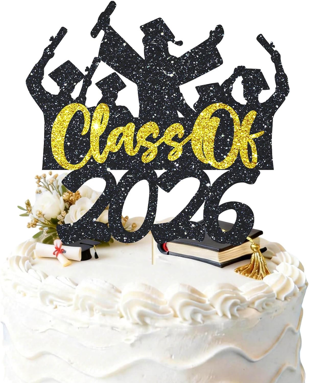2026 Graduation Cake Topper Gold Glitter Class of 2026 Cake Topper Congrats Grad Party Cake Decor for Senior High School 2026 Graduation Party Cake Supplies Decorations BST202