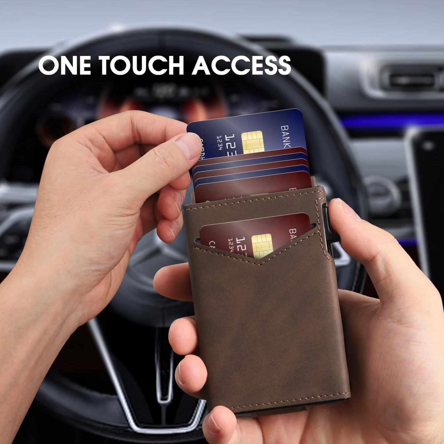 Wallet for Men RFID Blocking Card Holder, Genuine Leather Slim Pop up Card Case, Minimaslit, Front Pocket, 9-13 Card Capacity, ID Window, Money Clip(Carbon) BST220