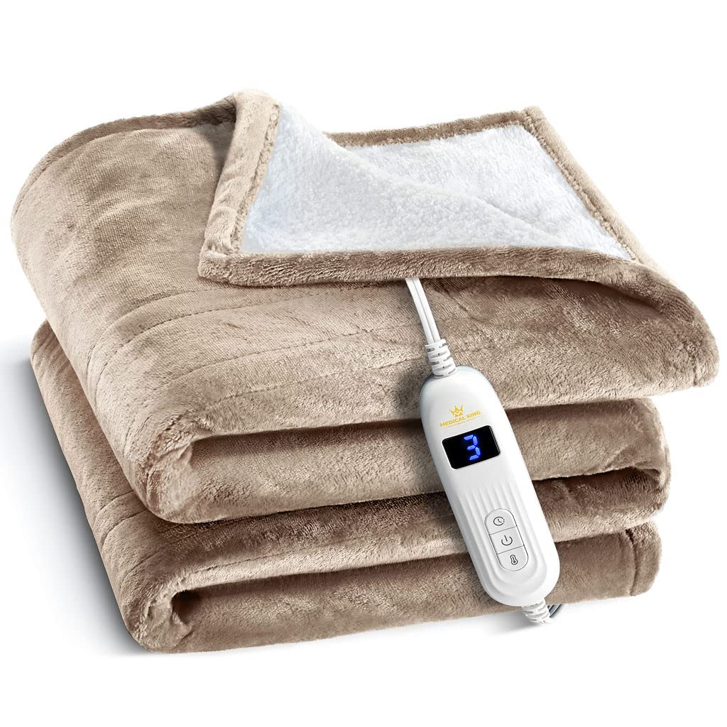 Medical king Heated Blanket, Machine Washable Extremely Soft & Comfortable Electric Blanket Throw Fast Heating with Hand Controller 10 Heating Settings & auto Shut-Off (Blue, 50 x 60) BST220