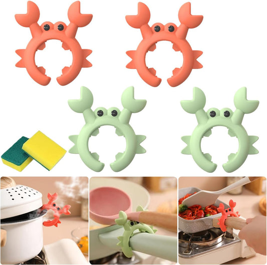 4 Pcs Crab Spatula Holder, Crab Spoon Holder for Pot, Crab Utensil Rest, Creative Crab Shaped Spatula Rack, Silicone Multifunctional Cute Crab Spatula Holder Anti-overflow Clip (Mixed Colors) BST220