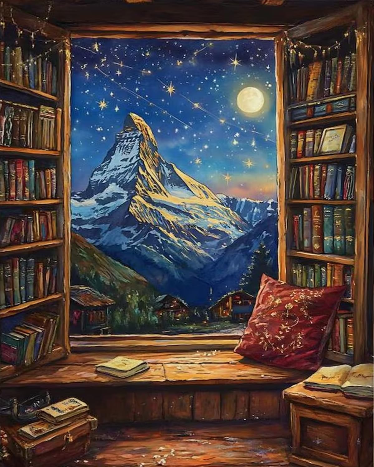 Mountain Landscape Paint by Numbers for Adults Beginner 16X20 inch | Moon Adult Paint by Number Kits on Canvas, DIY Acrylic Oil Easy Painting by Numbers for Home Wall Decor (Without Frame) BST326L
