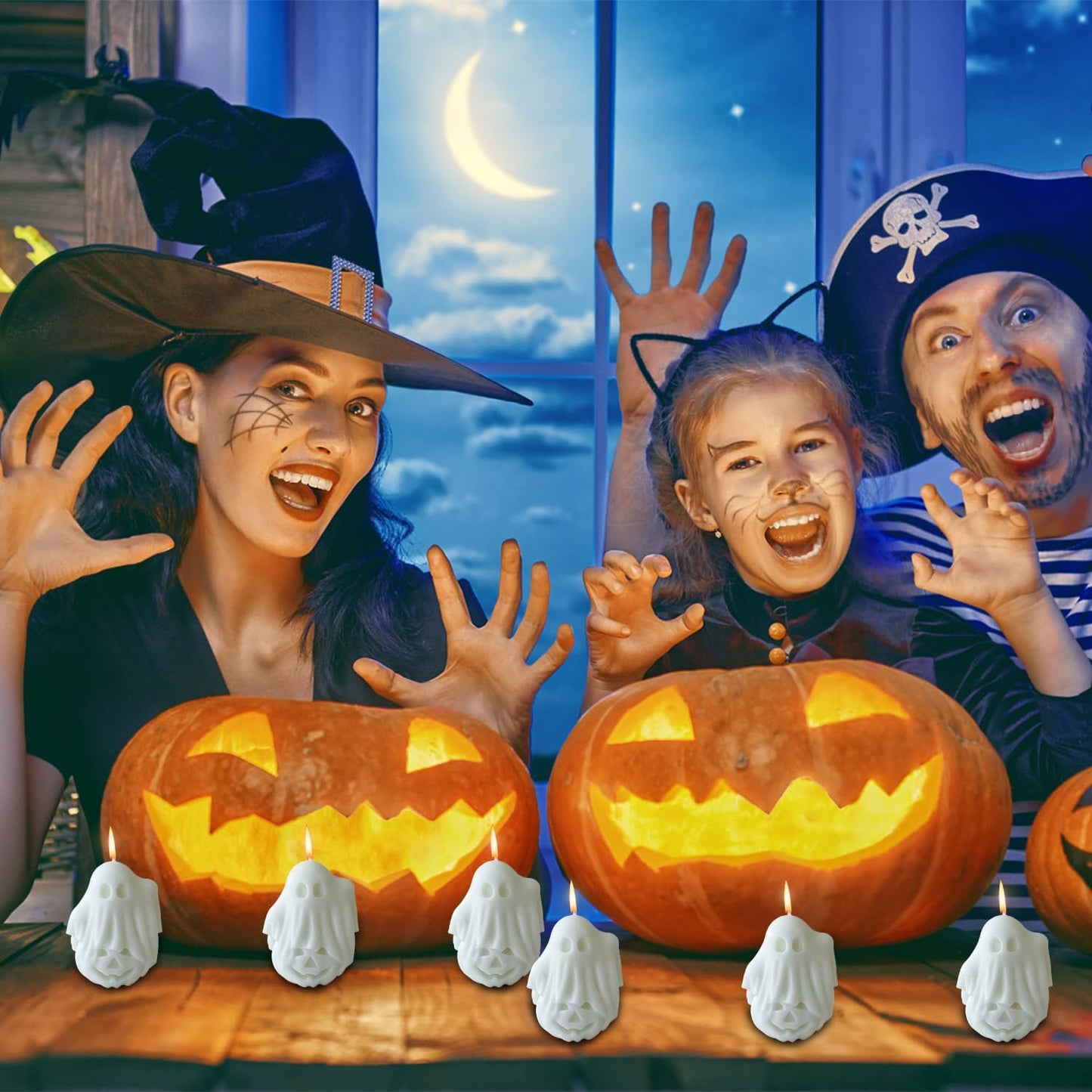 Halloween Ghost Pumpkin Candles with Fragrant Halloween Decor Candle for Home and Table Decorations 2.6 * 2 * 1.9 Inch BST202