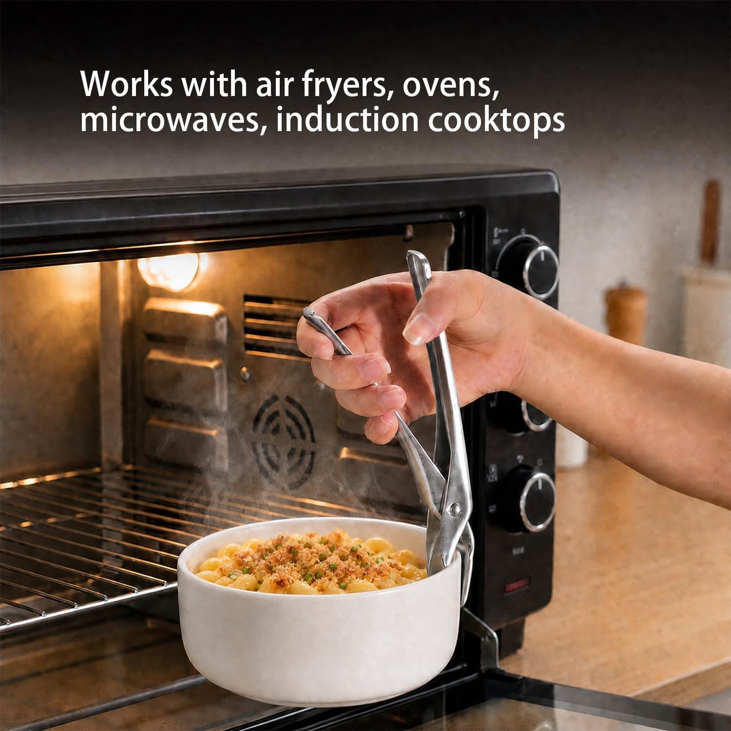 maryeadecoo Air Fryer Plate Gripper - Stainless Steel Heat Resistant Non-Slip Pan Holder for Oven Microwave Induction Cooktop - Hot Dish Lifter with Magnetic Hooks (2 Pack) BST326H