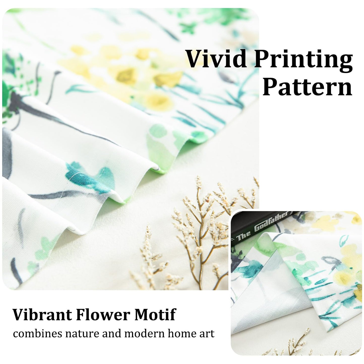 Leeva Farmhouse Kitchen Valances for Windows, Watercolor Blossoming Floral Print Curtains, Soft Faux Linen Curtain Toppers and Valances for Bedroom, 60 x 14 Inch, Brown & Grey, 1 Panel BST220