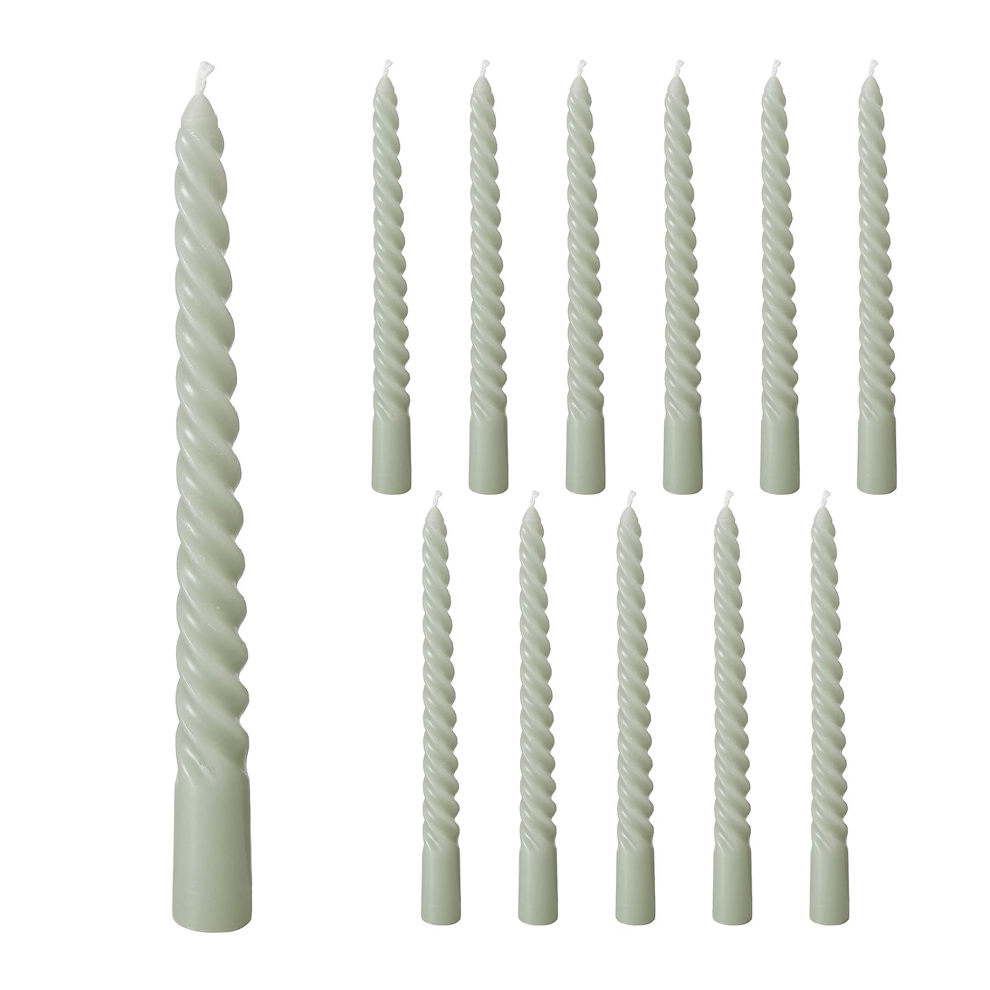 12 Piece Pale Green Twist Taper Candles, 2 Boxed Sets of 6, 4 Hours Burn Time, Paraffin Wax, 7.75 Inches BST220