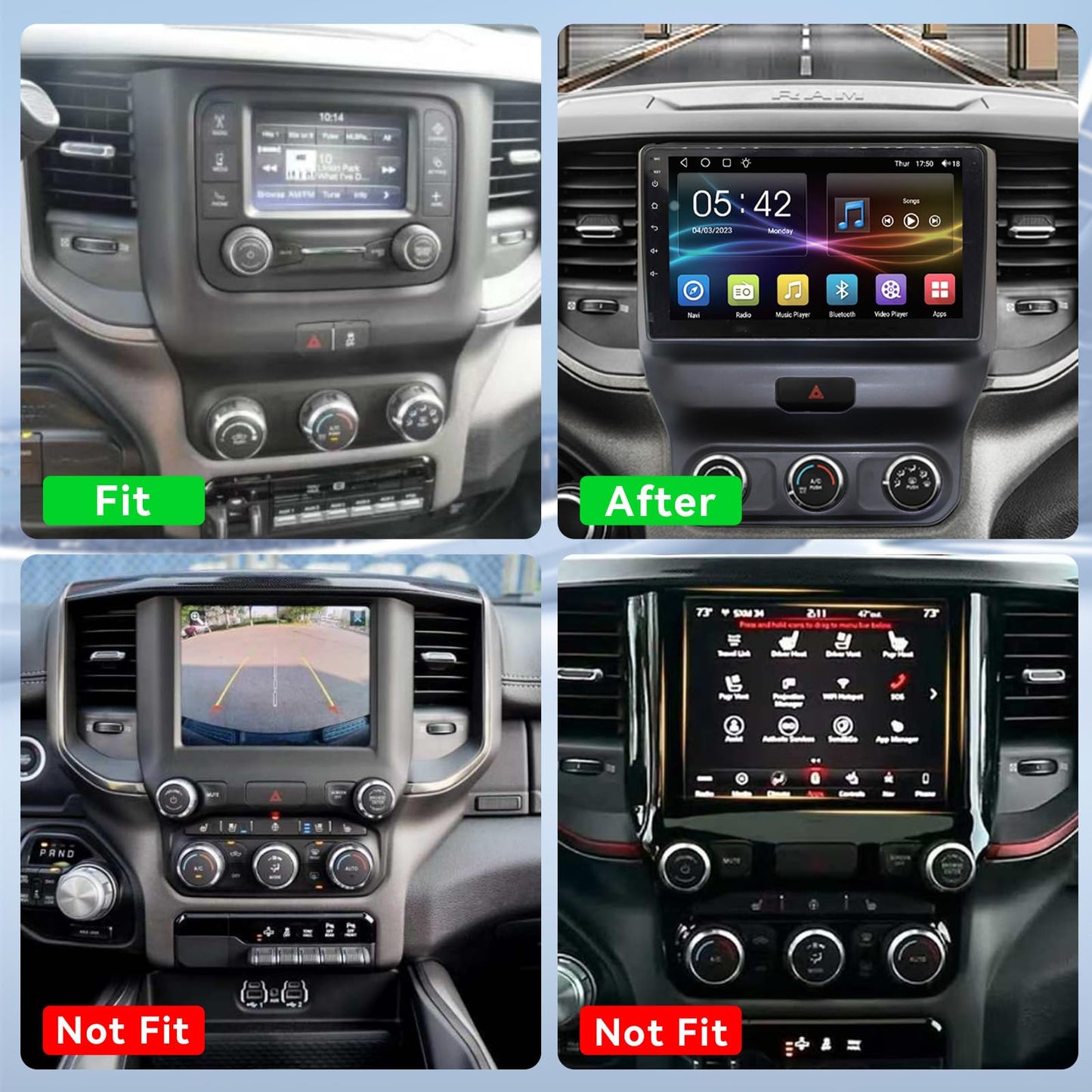 4+64G Car Radio for Dodge Ram 9 inch Touch Screen 2019 2020 2021 2022 2023 2024 Stereo,Wireless Carplay/WiFi/Bluetooth/EQ Audio/Andriod Auto/AM/FM/Navigation/AHD Camera