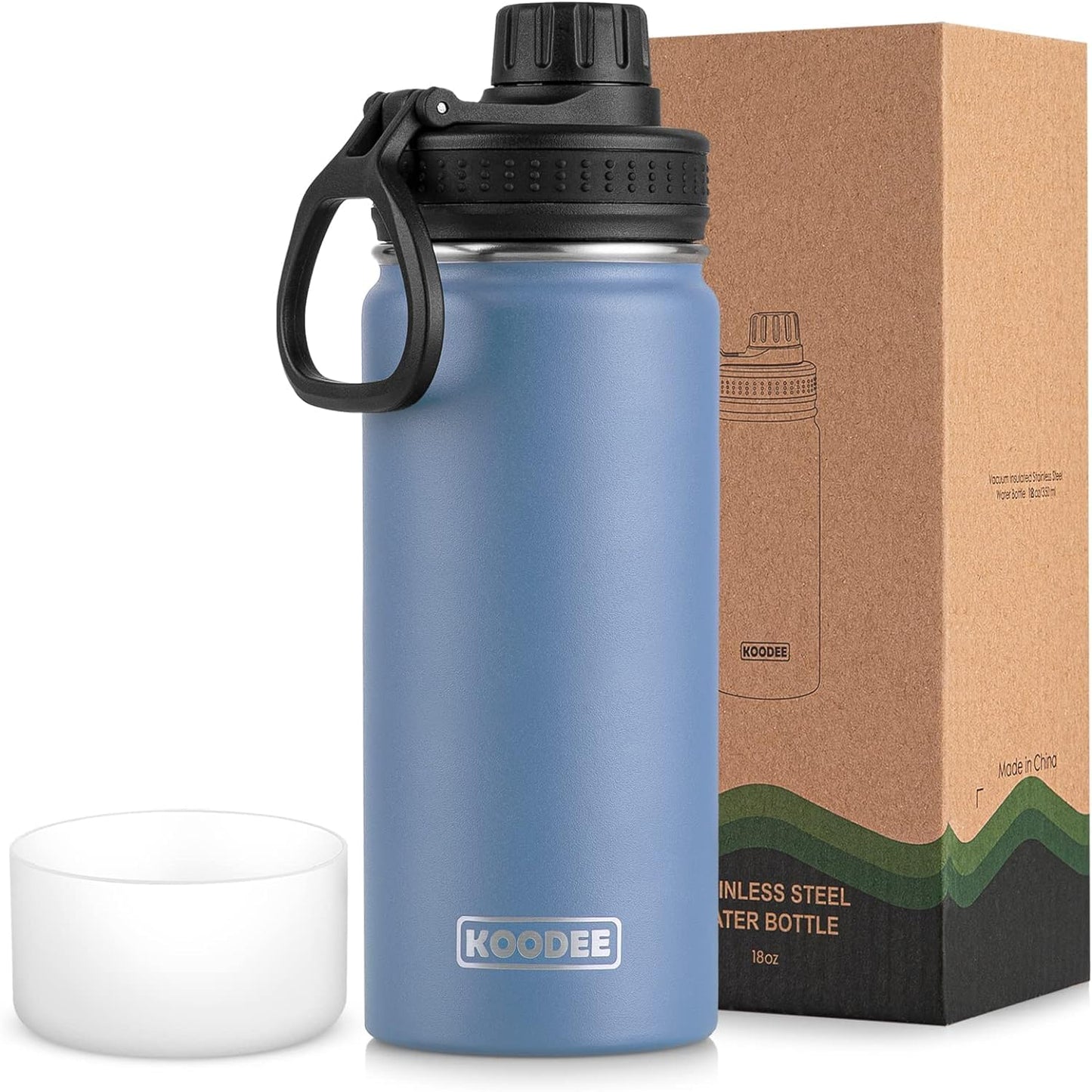 koodee Water Bottle-12 oz Stainless Steel Double Wall Vacuum Insulated Water Bottle for School-Wide Mouth Flask with Straw Lid (Teal) BST220