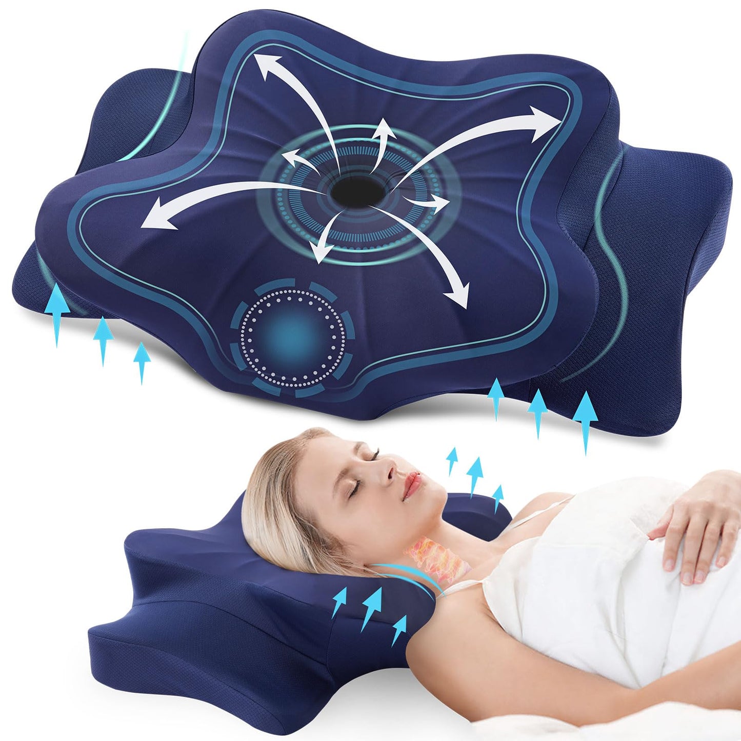 DONAMA Cervical Pillow for Neck and Shoulder,Contour Memory Foam Pillow,Ergonomic Neck Support Pillow for Side Back Stomach Sleepers with Pillowcase-Standard Size BST220