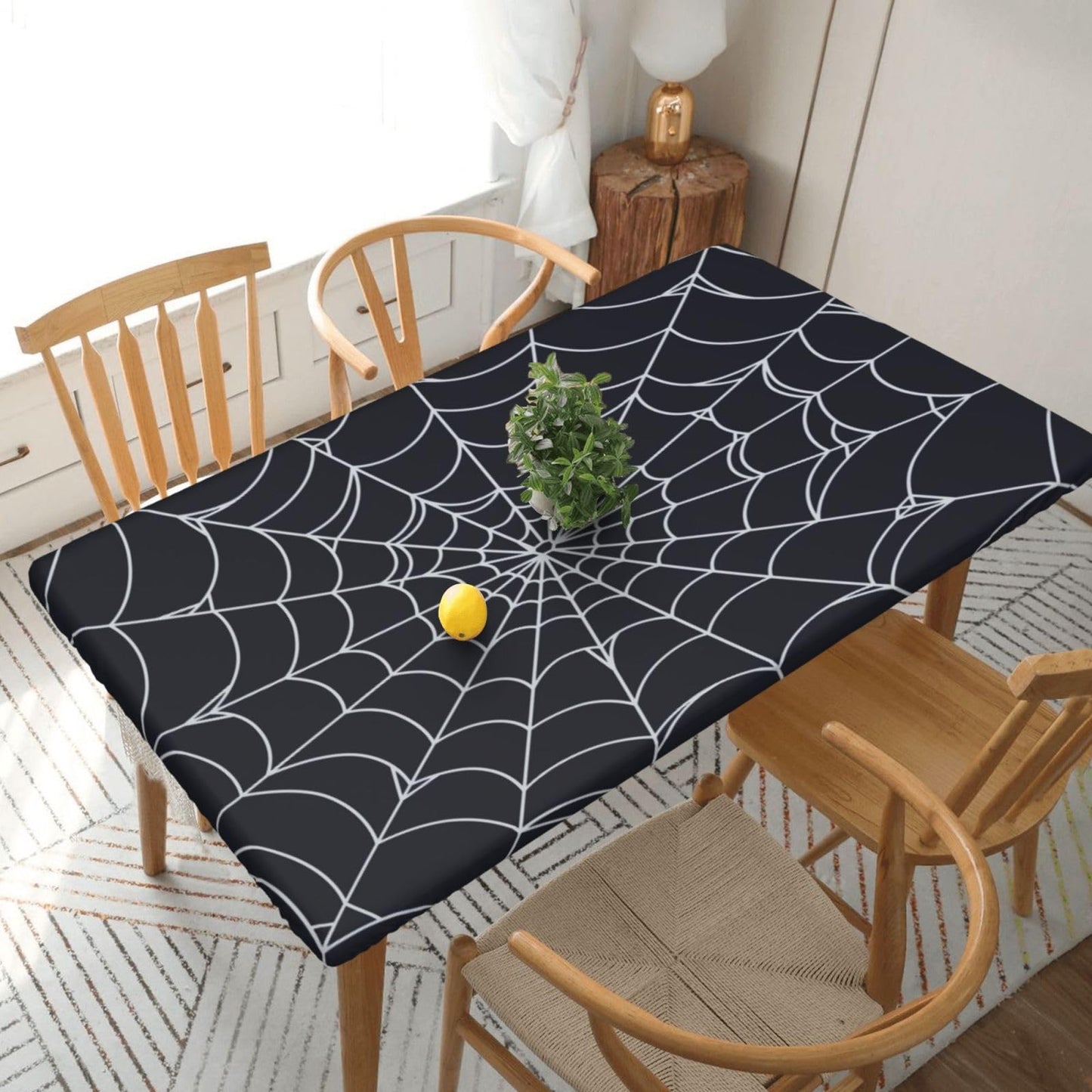 Blue Petal Mandala Pattern Tablecloth with Elastic Edge, Round Table Cover Washable Reusable Bohemian Table Cloths for Kitchen Dining Party, Medium (Fits 45-50 in) BST202