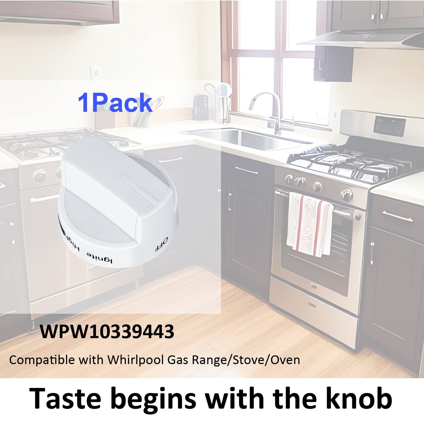 Upgrade WPW10339443 Gas Stove Knobs Replacements, Compatible with White Whirlpool Gas Stove Range Oven Knobs, Replacement Part for W10339443(4 Pack) BST220