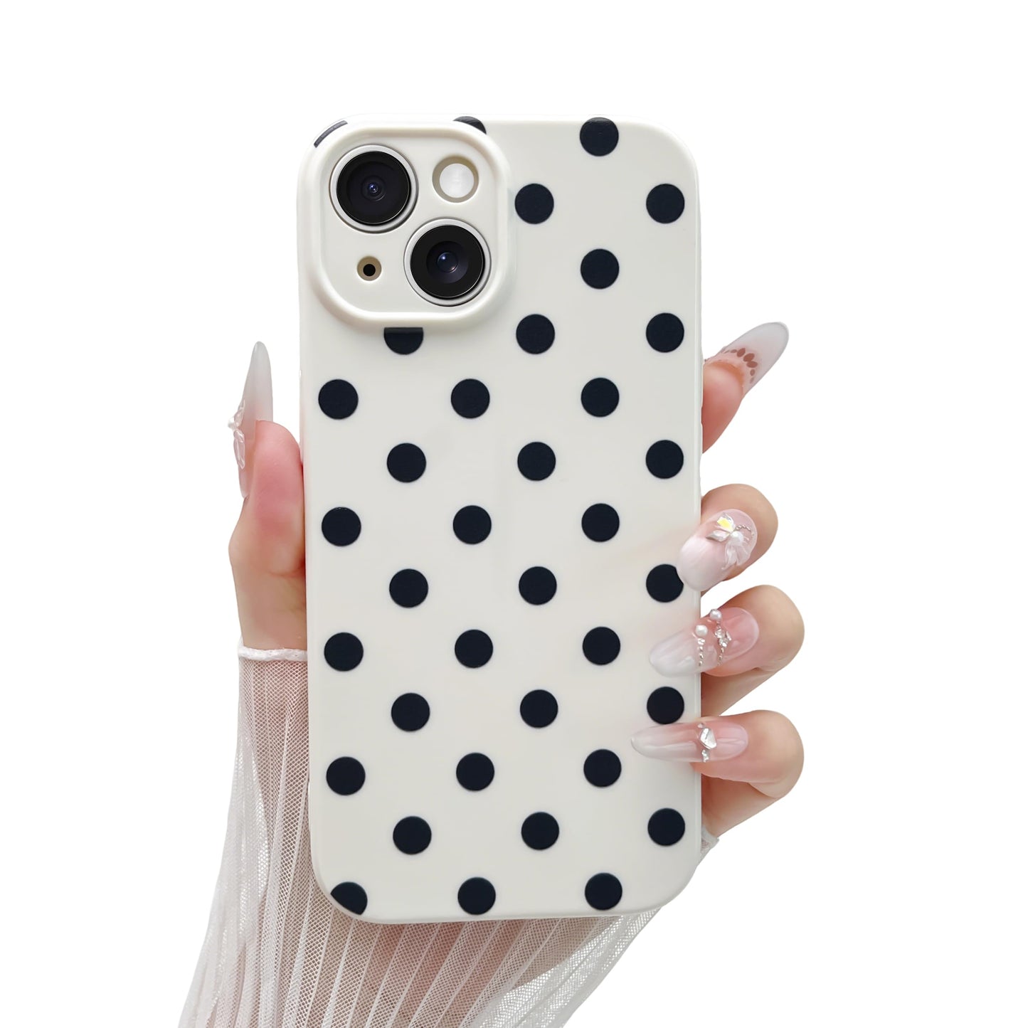 Skyseaco Compatible with iPhone 15 Case Cute Polka Dot Phone Case Soft Slim TPU Shockproof Phone Cover Full Camera Protection for Women Girls - Black WN420