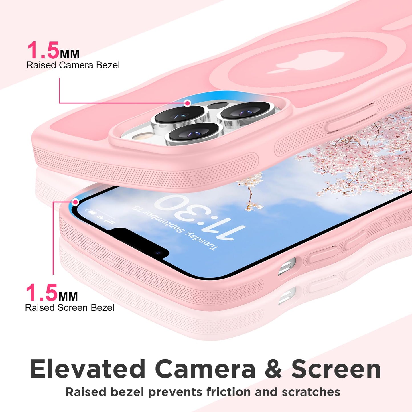 Magnetic for iPhone 13 Pro Case, Compatible with MagSafe Cute Wave Non-Slip Translucent Matte Easier Grip Shockproof Phone Case for iPhone 13 Pro, Black WN420
