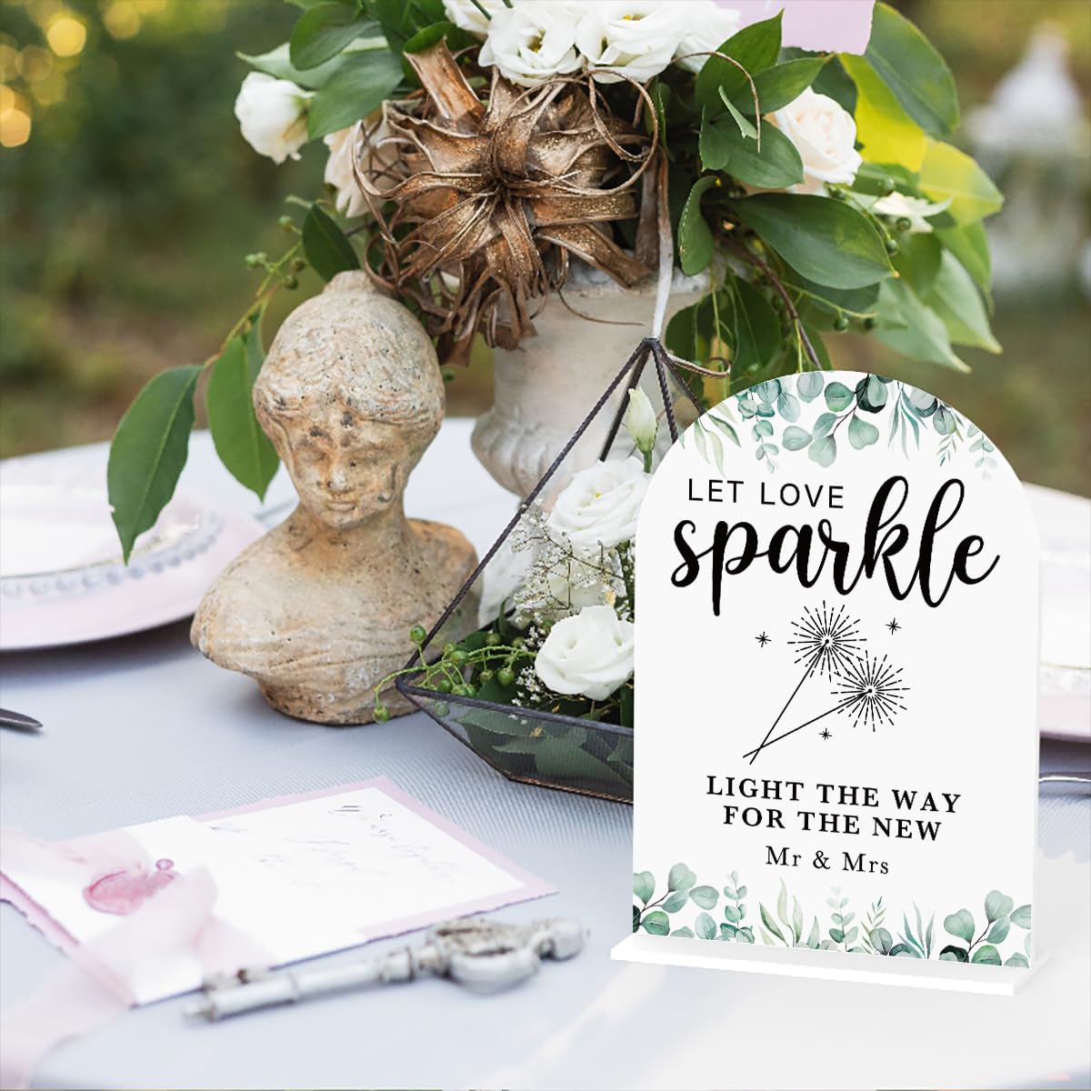 Acrylic Wedding Sign Bubble Send Off Signs for Ceremony Modern Calligraphy Arch Acrylic Table Top Signs for Wedding Reception and Event Party Table Decor (White Eucalyptus Leaves) BST326L