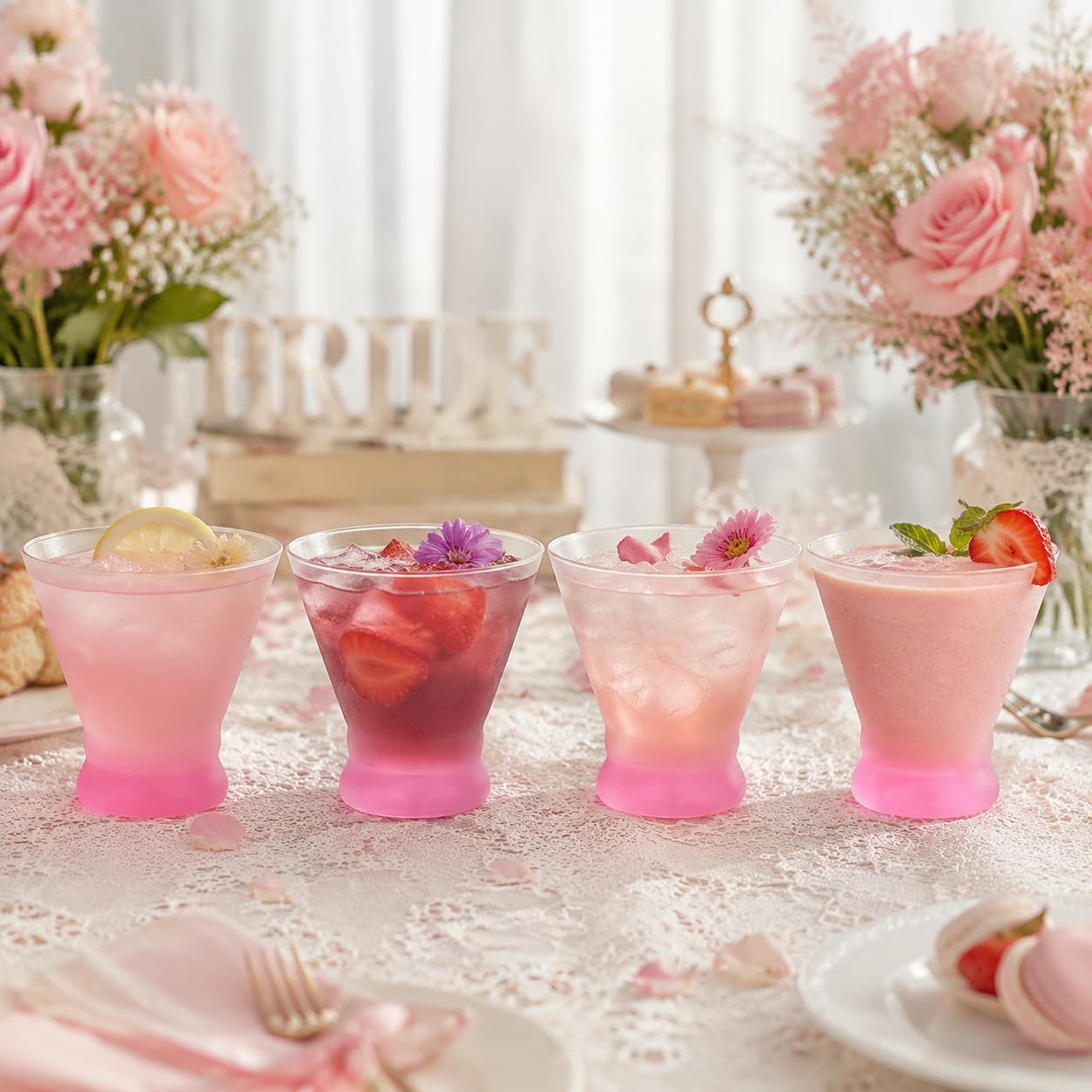 NUTRIUPS Blush Pink Ombre Frosted Glasses 8oz | Aesthetic Cups for Ice Cream, Desserts, Juices & Bridal Showers, Cute Drinking Tumblers for Home Decor & Party BST326H
