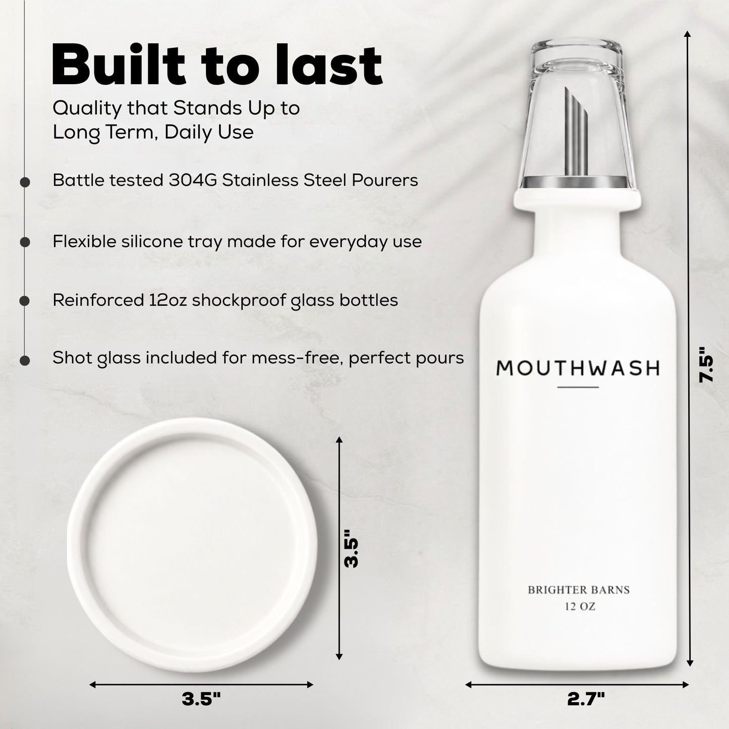 Glass Mouthwash Dispenser for Bathroom by Brighter Barns - Refillable Mouthwash Container with Glass Cup and Tray - Mouth Wash Dispensers for Bathroom Sink, Home Decor, Airbnb, Office, Hotel (Clear) BST326H