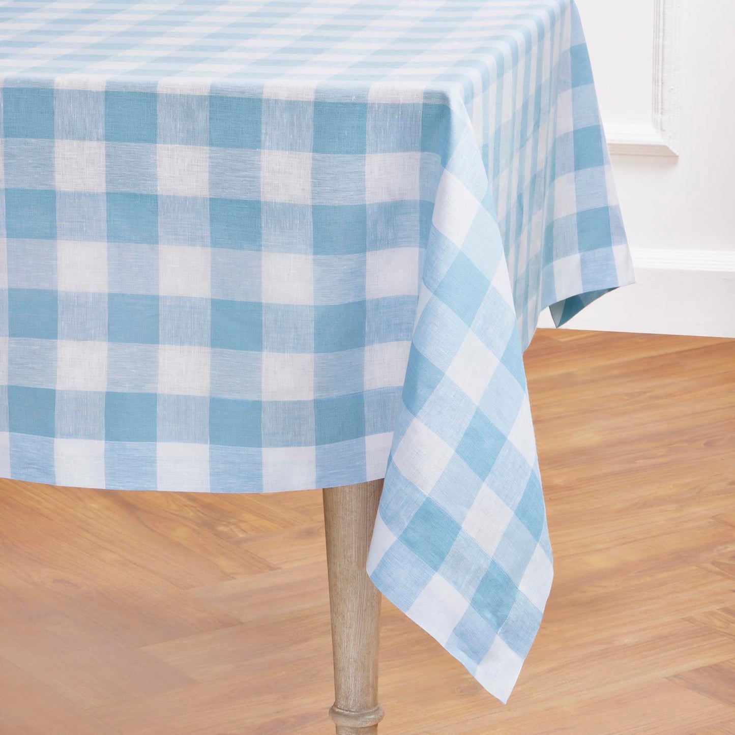 Solino Home 100% Pure Linen Rectangular Tablecloth Pink Check, 60 x 120 in | Buffalo Check Linen Table Cloth for dining and entertaining | buffalo checkered weave | Marshmellow Pink | OEKO-TEX Certified BST326SOLH