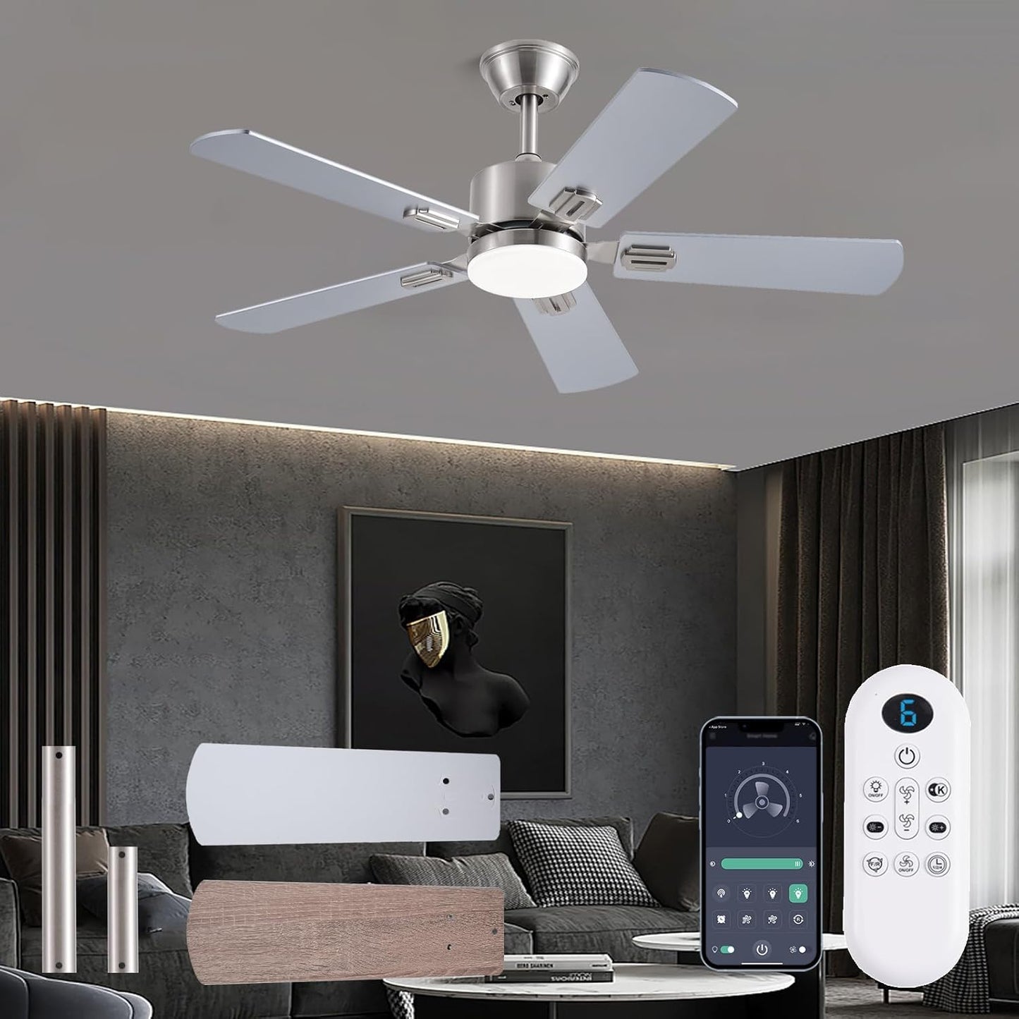 (2 Pack)42 inch Modern Ceiling Fans with Lights 31