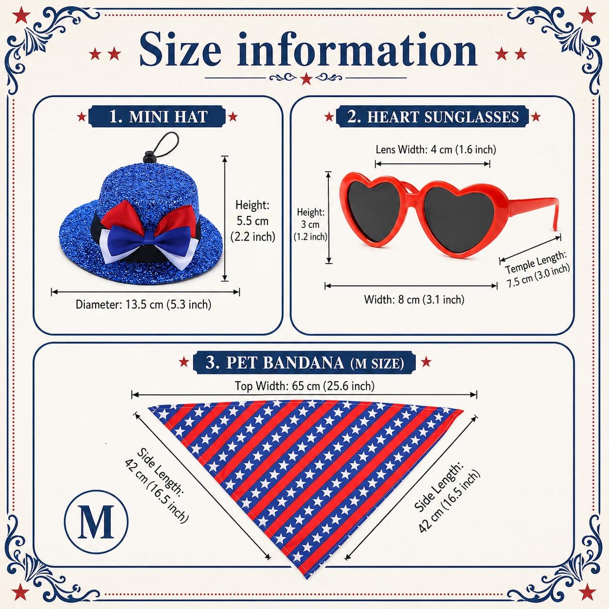 Chris.W 4th of July Porch Goose Outfit Patriotic Porch Goose Outfits with Hat Sunglasses & Star Bandana for 23" 19" 17" Garden Goose Statue, American Flag Independence Day Yard Decor BST326H