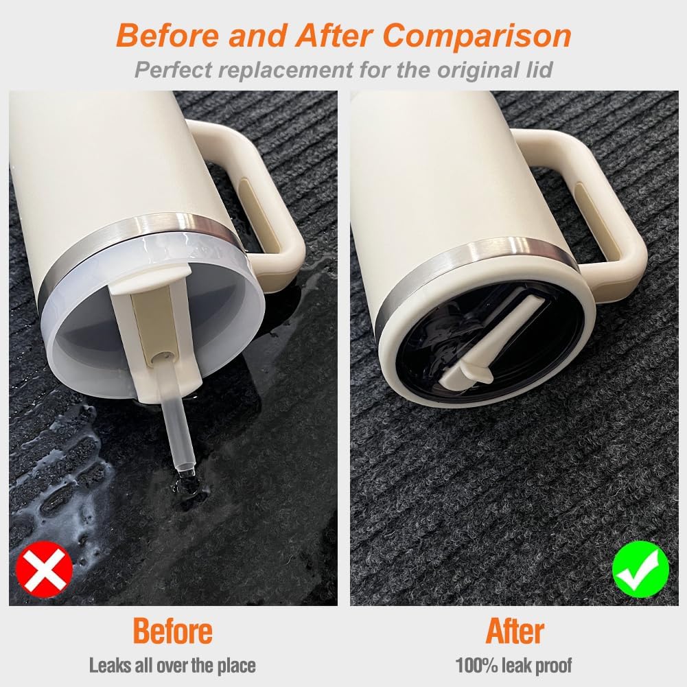 2-Pack Leak Proof Lid Replacement 40 oz, Only Fit for Stanley Quencher H2.0 Tumbler, Reusable Flip Straw Lid Top Cover for Stanley 40oz Cup Accessories, Replacement of Leaking Original Lids, Black BST326H