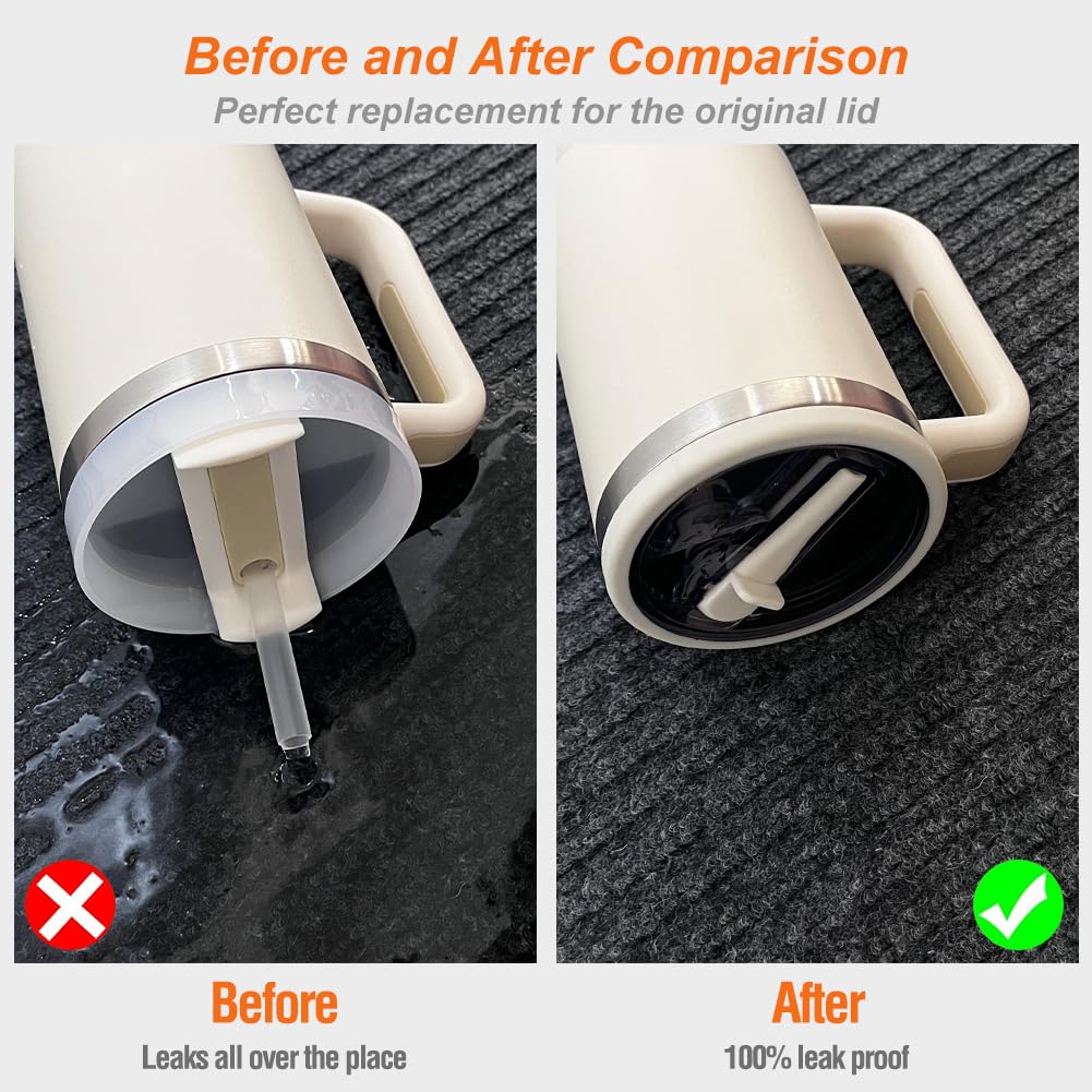 2-Pack Leak Proof Lid Replacement 40 oz, Only Fit for Stanley Quencher H2.0 Tumbler, Reusable Flip Straw Lid Top Cover for Stanley 40oz Cup Accessories, Replacement of Leaking Original Lids, Black BST326H