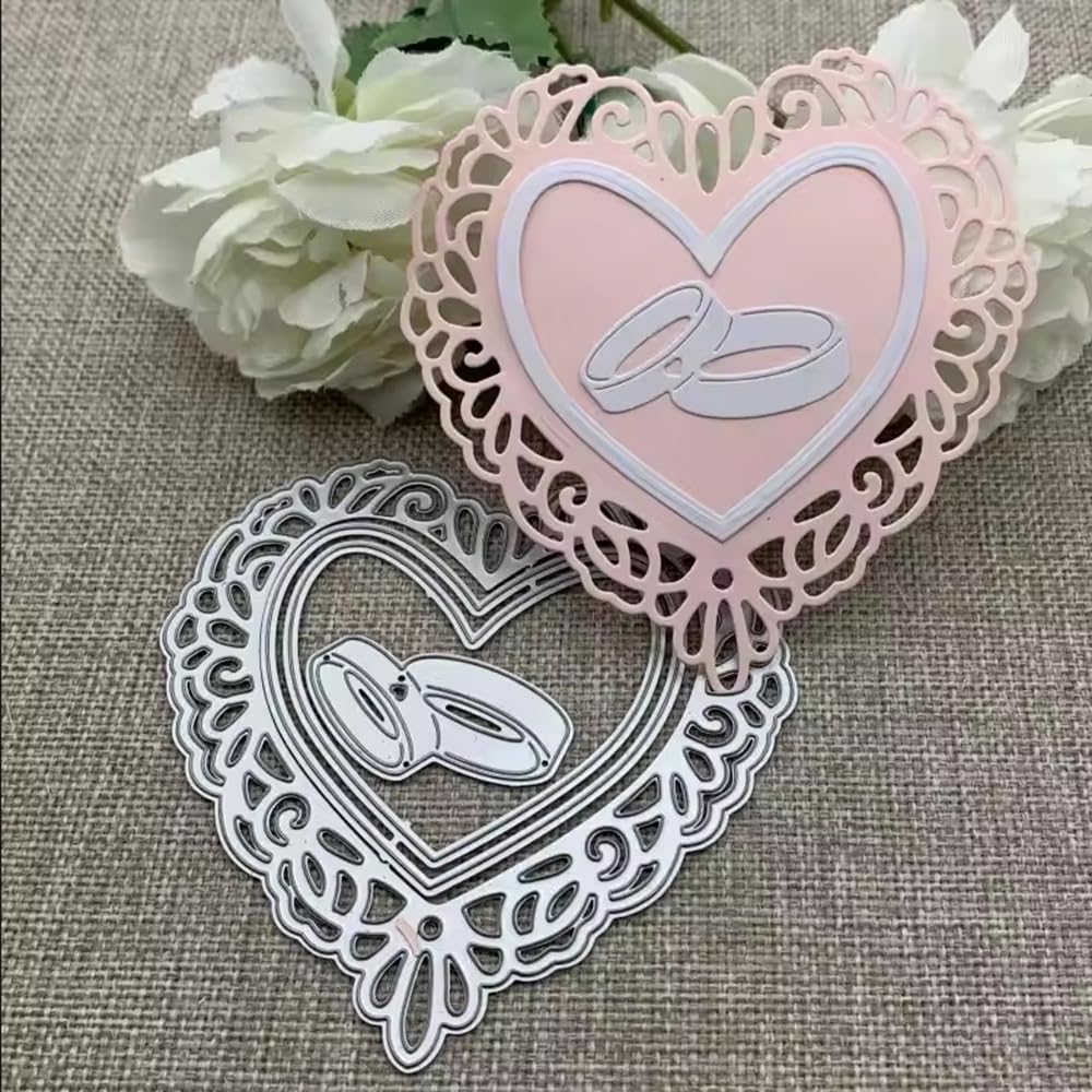 Engagement Ring Love Heart Frame Metal Die Cuts Dies Stencil, Cutting Dies Cut Stencils DIY Scrapbooking Cards Photo Album Craft Decorative Embossing Paper Dies for Album Card Scrapbooking Making BST326L
