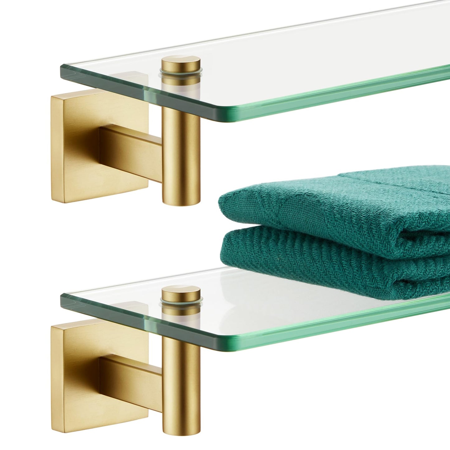KOKOSIRI Wall Shelves Bathroom Hardware Glass Floating Shelf 12-Inch for Bedroom, Living Room, Kitchen, Hanging Rack Champagne Bronze B1105CPG-L12 BST202