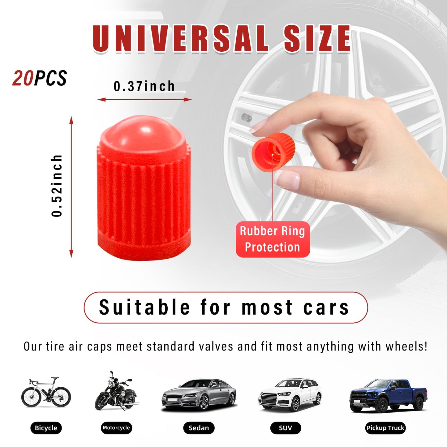 Ziciner 25 PCS Tire Valve Stem Caps, Plastic Car Tyre Valve Cap with O Rubber Seal, Dustproof Airtight Seal Wheel Stem Covers, Universal Accessories for Cars, SUVs, Bicycles,Trucks (Red) WN420