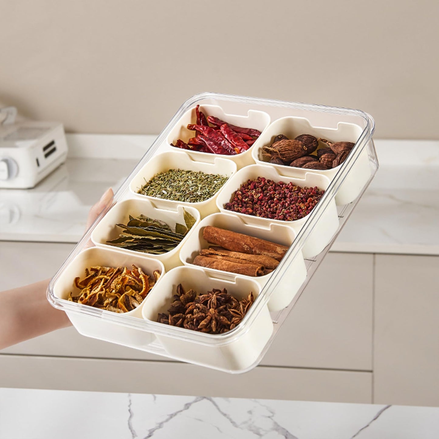 VOUKEN 2PCS Plastic Divided Serving Tray with Lid Snackle Box Charcuterie Container Portable Snack Platters Organizer for Candy, Fruits, Snacks, Nuts, for Party, Entertaining, Picnic (8 Compartment) BST326H