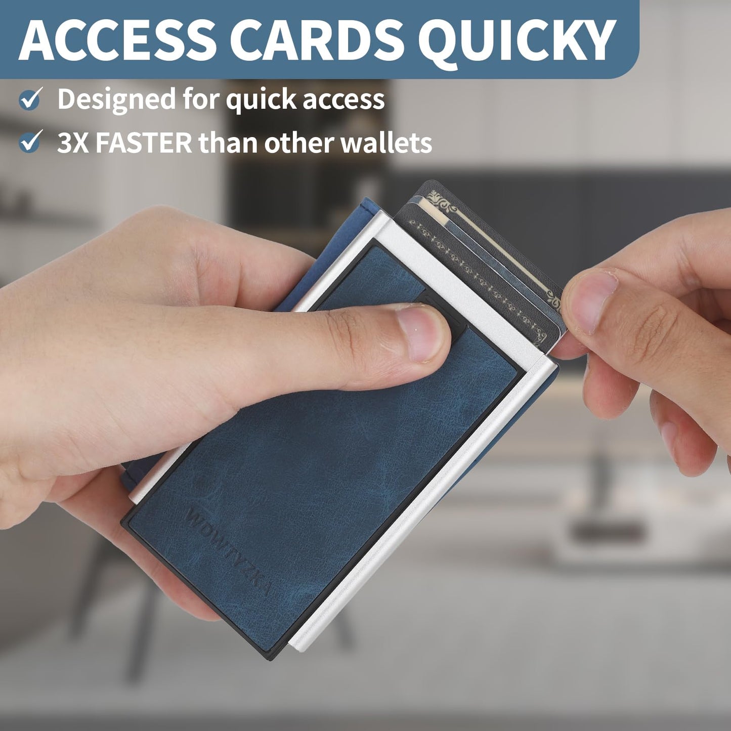Mens slim Wallet，with RFID Shielding, Holds 9 Cards Easily, metal wallet， card wallet for Men, Minimalist Wallet For Men, Made of aluminum and Pu Synthetic Leather, Includes Cash clip (Black) BST202