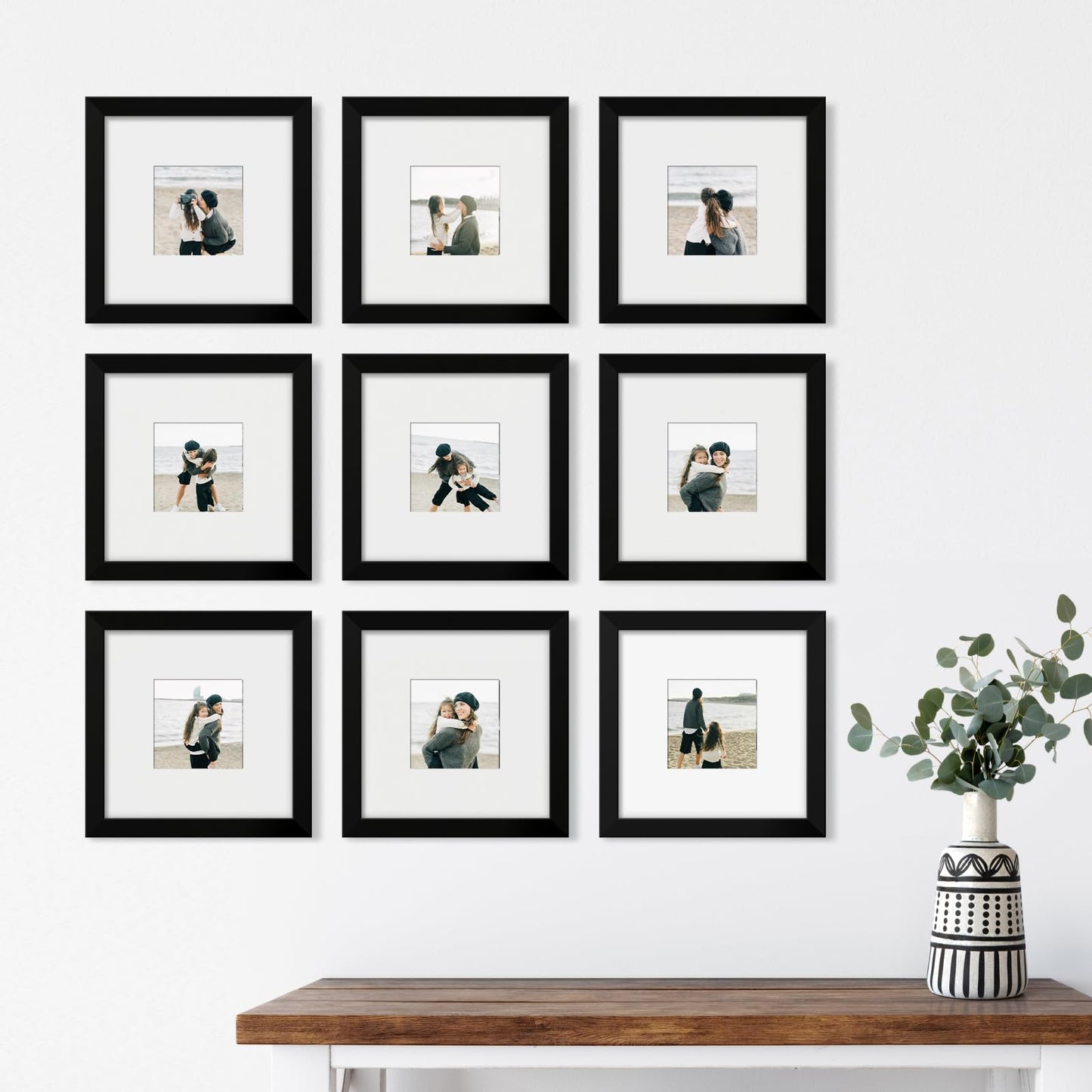 YESKAY 8x10 Picture Frame Set of 9, Display Pictures 5x7 with Mat or 8 x 10 Without Mat, Multi Photo Frames for Wall Mounting or Table Top Display, Blue BST326H