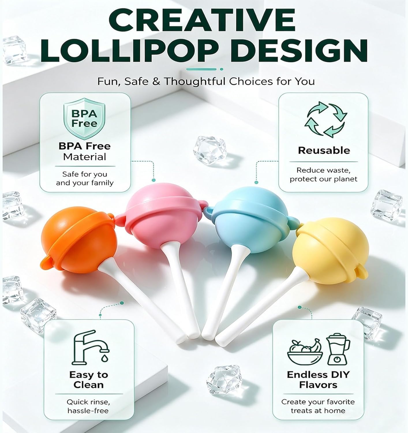 Silicone Lollipop Ice Cream Maker Molds，Ice Pop Molds Popsicle Maker， Colorful Diy Popsicle Maker For Summer Parties, Creative Sphere Popsicle Mold For Home (4pcs) BST202