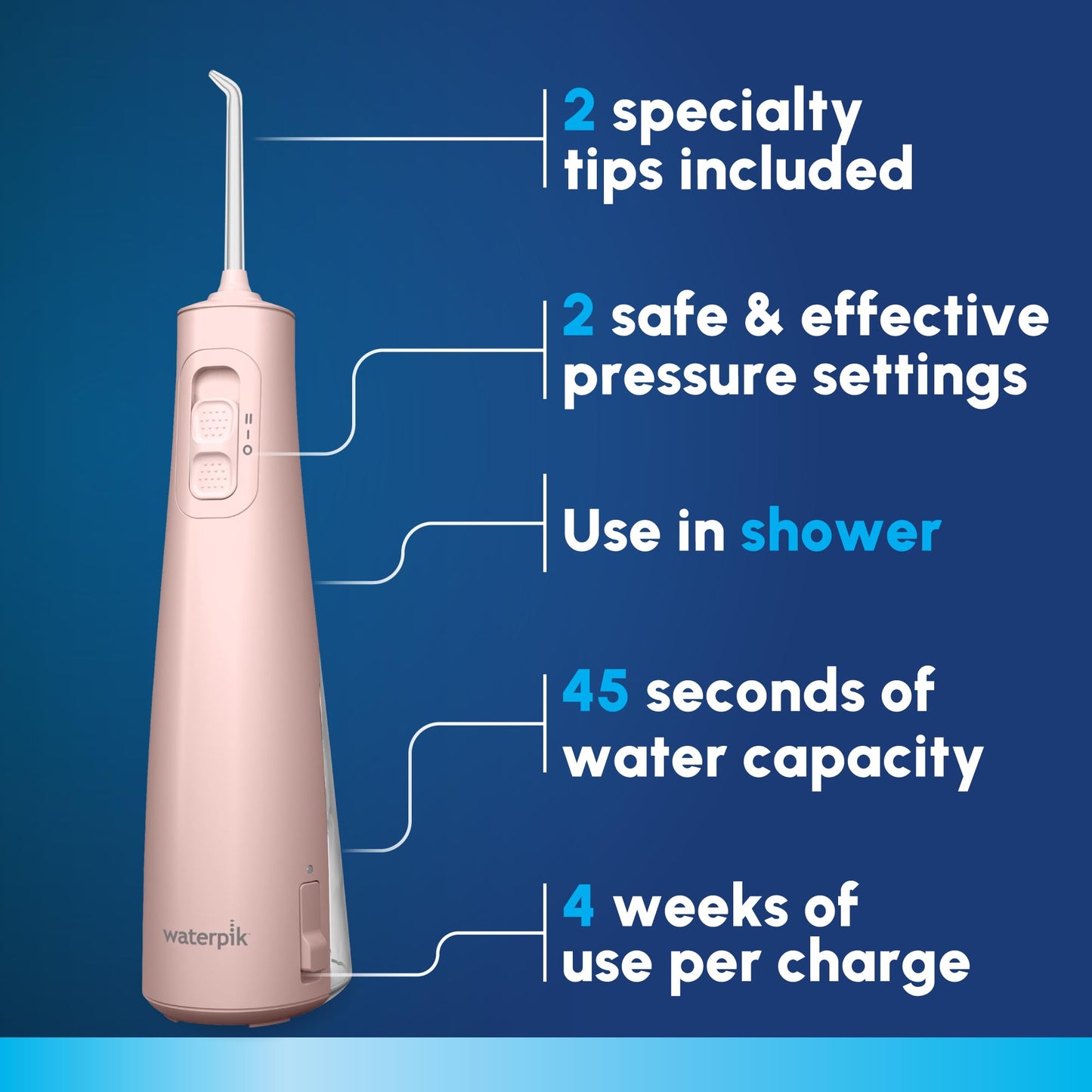 Waterpik Cordless Pulse 3100 Rechargeable Portable Water Flosser for Teeth, Gums, Braces Care and Travel with 2 Flossing Tips, Waterproof for Shower Use, ADA Accepted, WF-20 White, Amazon Exclusive DD1210