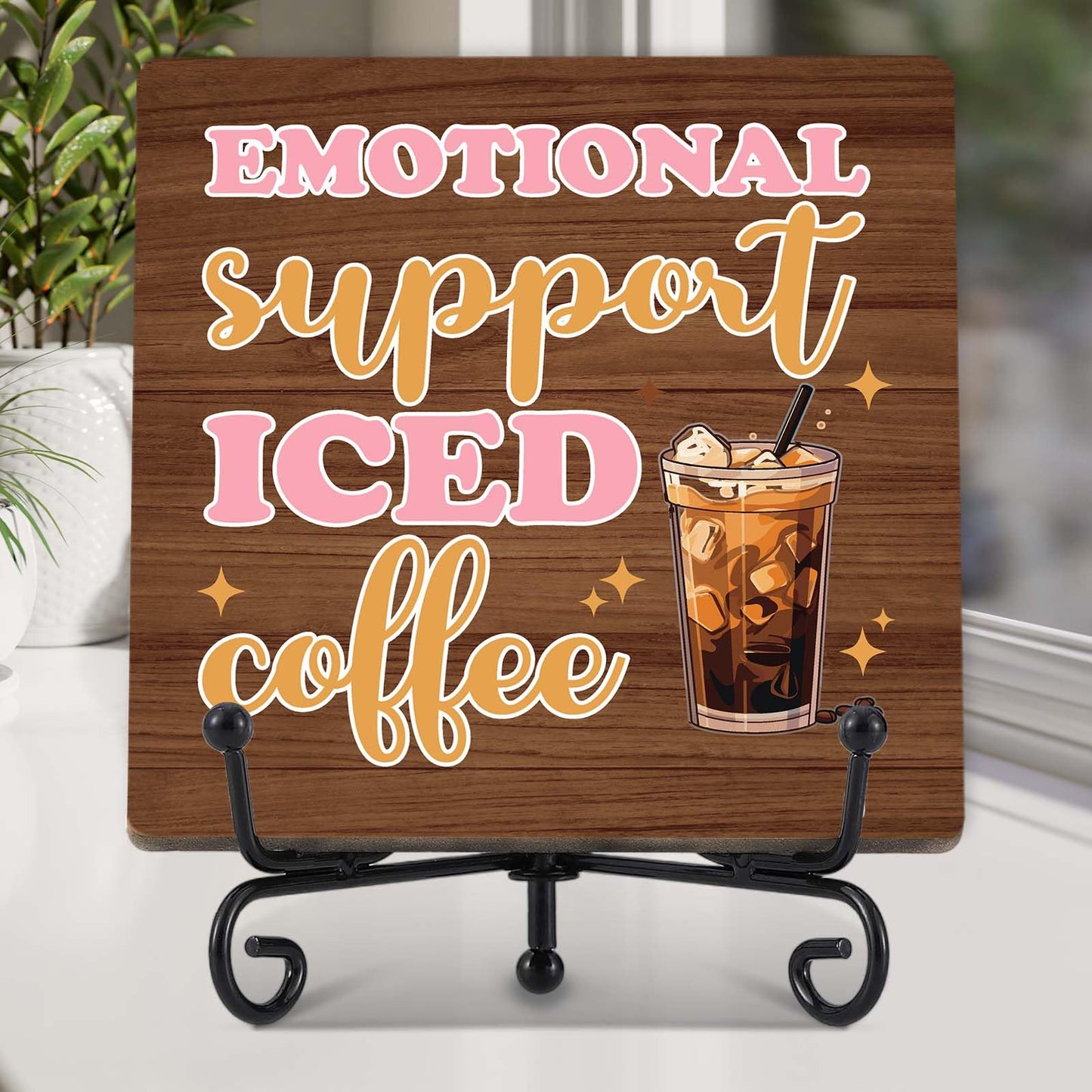 Coffee Bar Decor, Farmhouse Kitchen Table Decor, Coffee Station Accessories, Wooden Decorative Sign with Iron Stand for Table Desk Shelf Display-E21 BST220