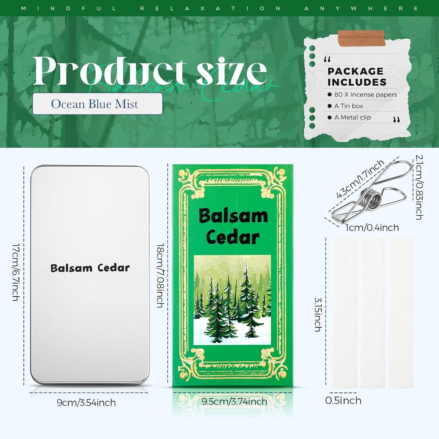 Eaasty Paper Incense Kits - 80 Pcs Burning Paper Incense with Tin Case and Clips - Quick Usage - Eliminating Bathroom, Kitchen Odors - Aromatherapy Gifts for Women(Balsam Cedar) BST326L