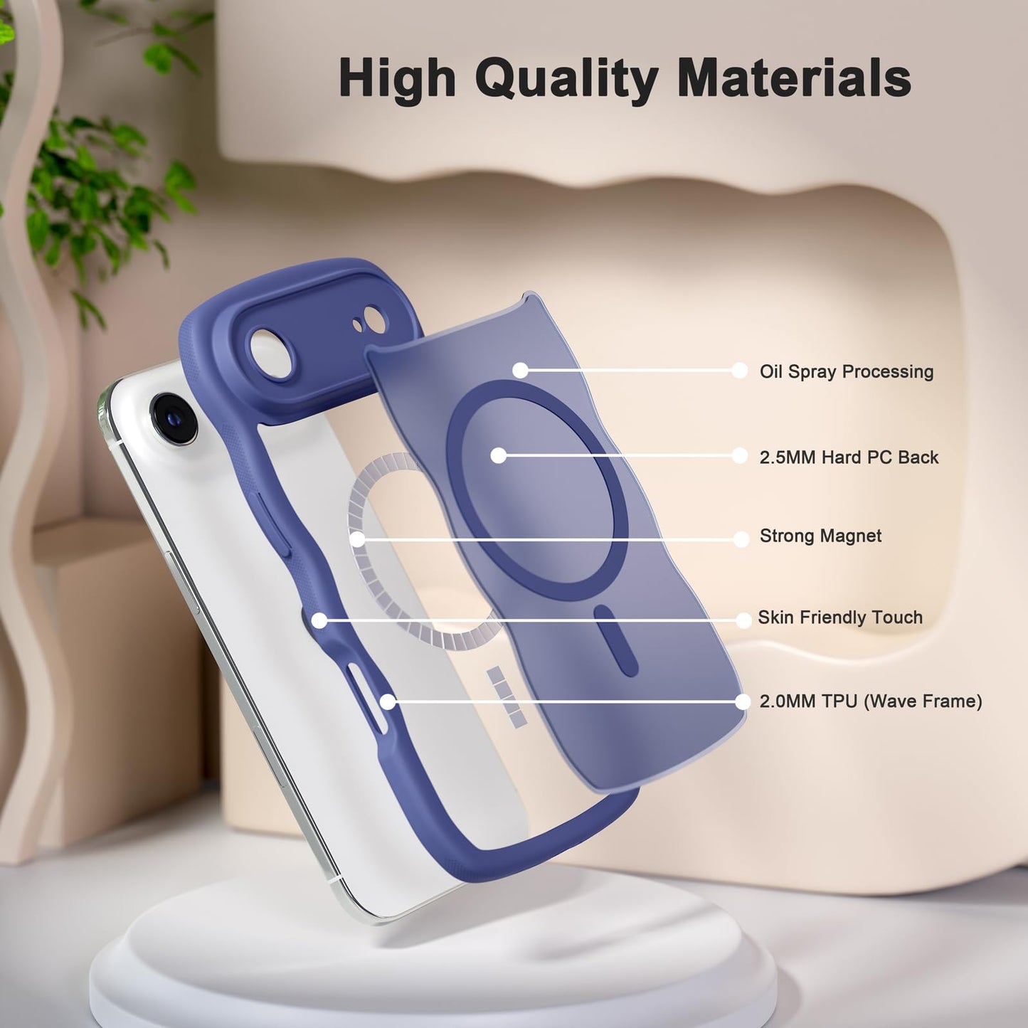 QVLANG Case for iPhone 16 Pro Max, Cute Wave Cover Case, Upgraded[Full Camera Protection][Compatible with Magsafe][Military Grade Protection][Translucent Matte] Phone Case for Women Girls, Hot Pink WN420