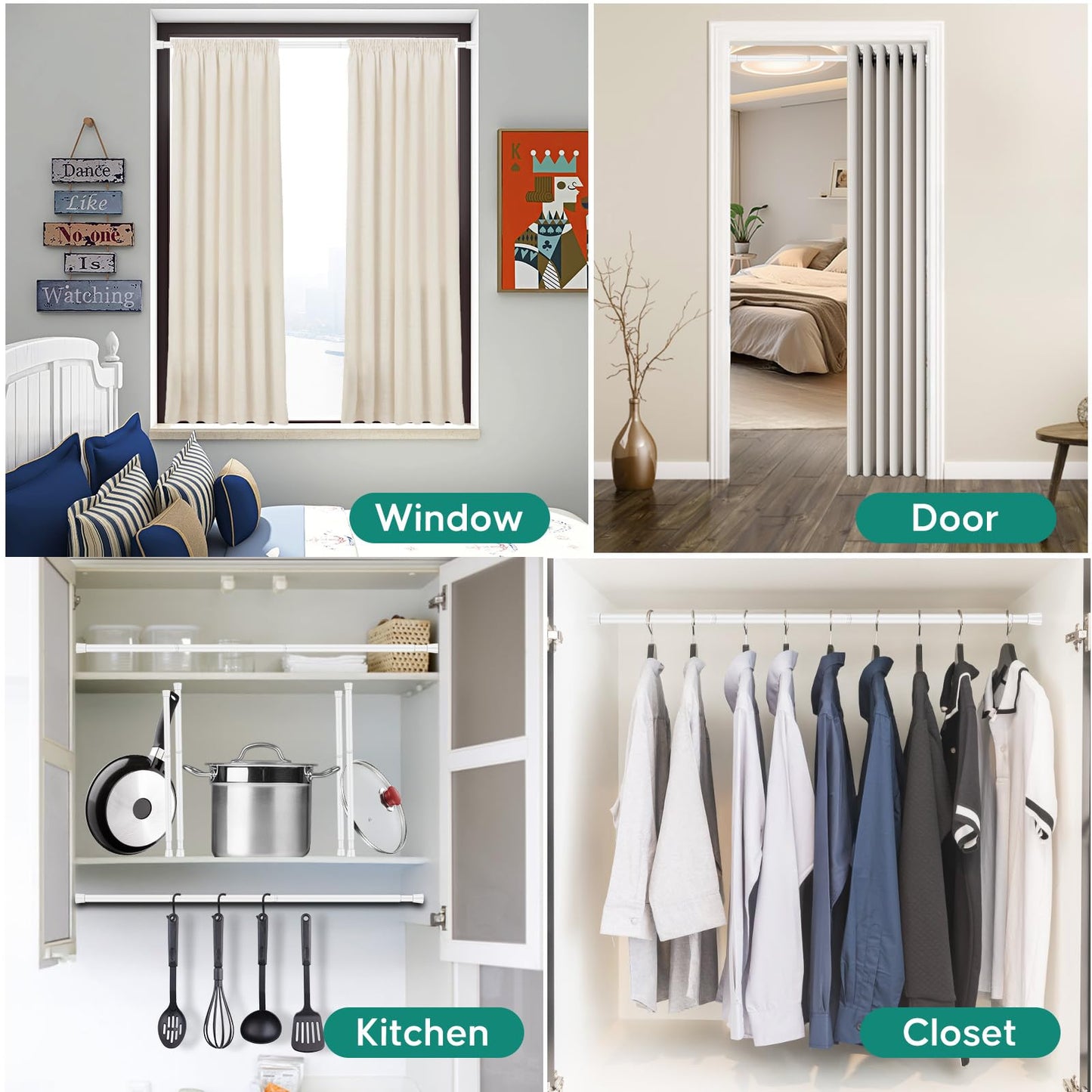 Silver Grey Adjustable Shower Curtain Rod 28-52 Inches 1pc, 7/8" Diameter Anti-slip Heavy Duty Tension Spring Curtain Rod No Drill for Windows Bathroom Kitchen Closet Doorway 22TD28-52SL BST202