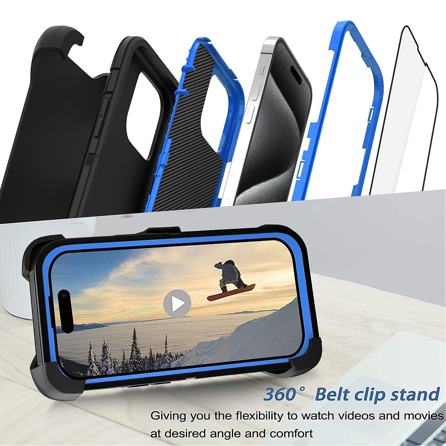 for iPhone 11 Case with Belt Clip Holster Kickstand & 2 Screen Protector, Full Protection Heavy Duty Phone Case, Shockproof Drop-Proof Durable Cover 6.1" [Black+Clip] WN420