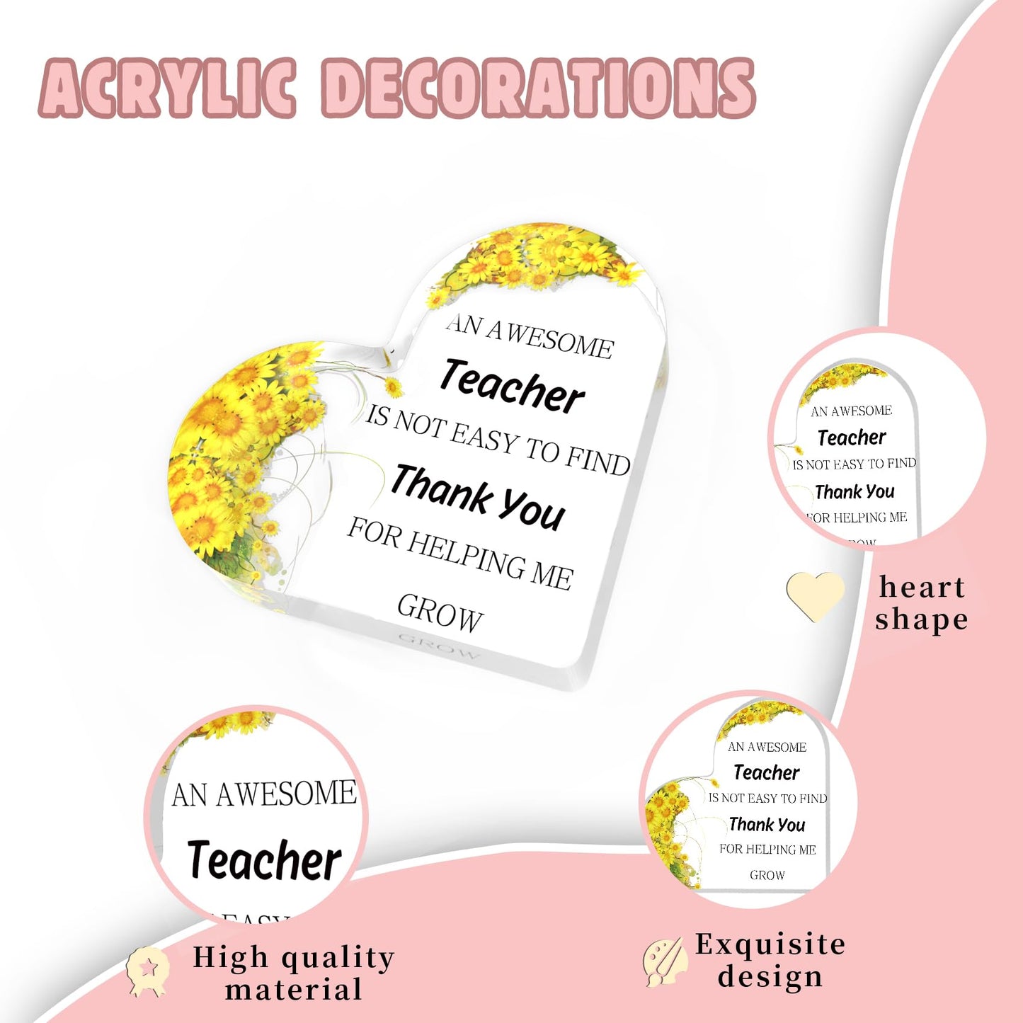 Teacher Appreciation Gifts End of Year Thank You Christmas Retirement Back to School Graduation Halloween Thanksgiving Teacher Gifts for Women Acrylic Plaque Decor with Sunflower for Teachers BST326L