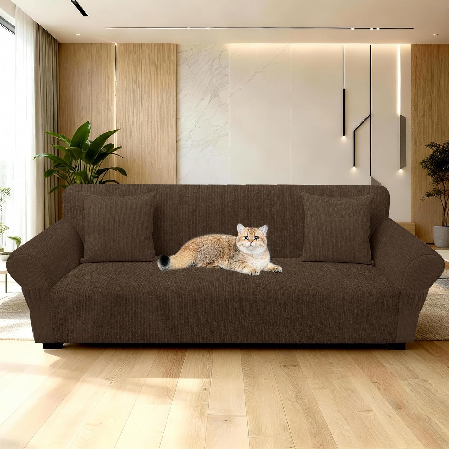 Sofa Slipcover with 2 Pillow Cover for 3 Cushion Couch, Non Slip Furniture Protector with Elastic Bottom, Washable Sofa Cover for Kids, Pets (Sofa, Navy) BST326H