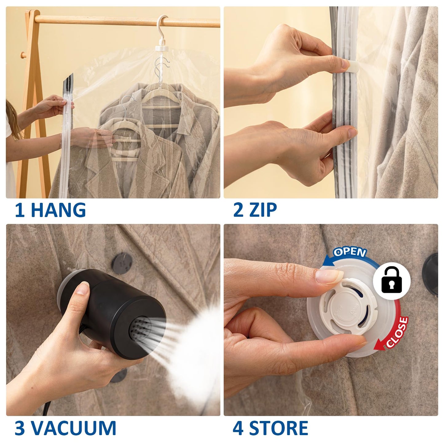 Hanging Vacuum Storage Bags, 6 Pack Hanging Storage Bags for Clothes With Electric Pump N27