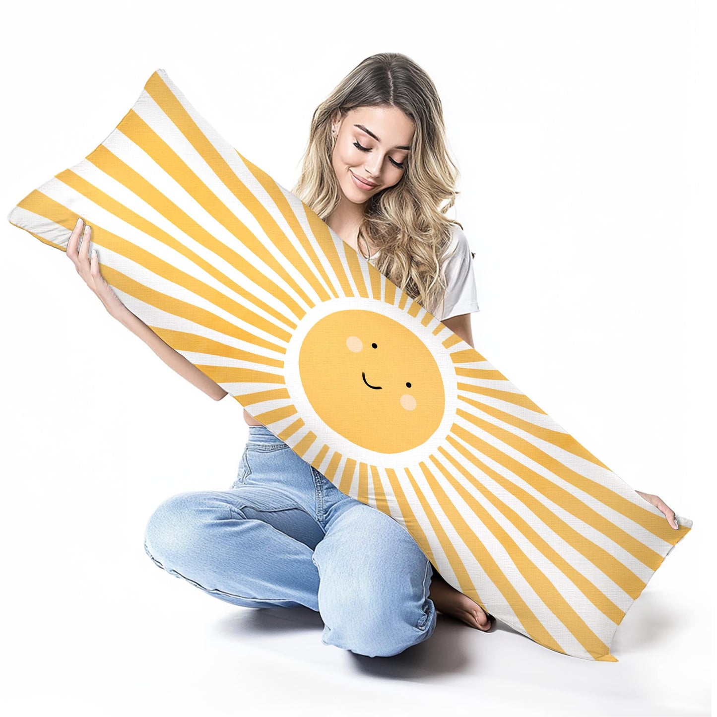 Boho Sun Sunshine 21x54 Body Pillow Cover Case, Modern Neutral Boho Horizontal Sun Sunset Sunrise Decorative Long Hug Pillow Cases for Bed Couch BST220