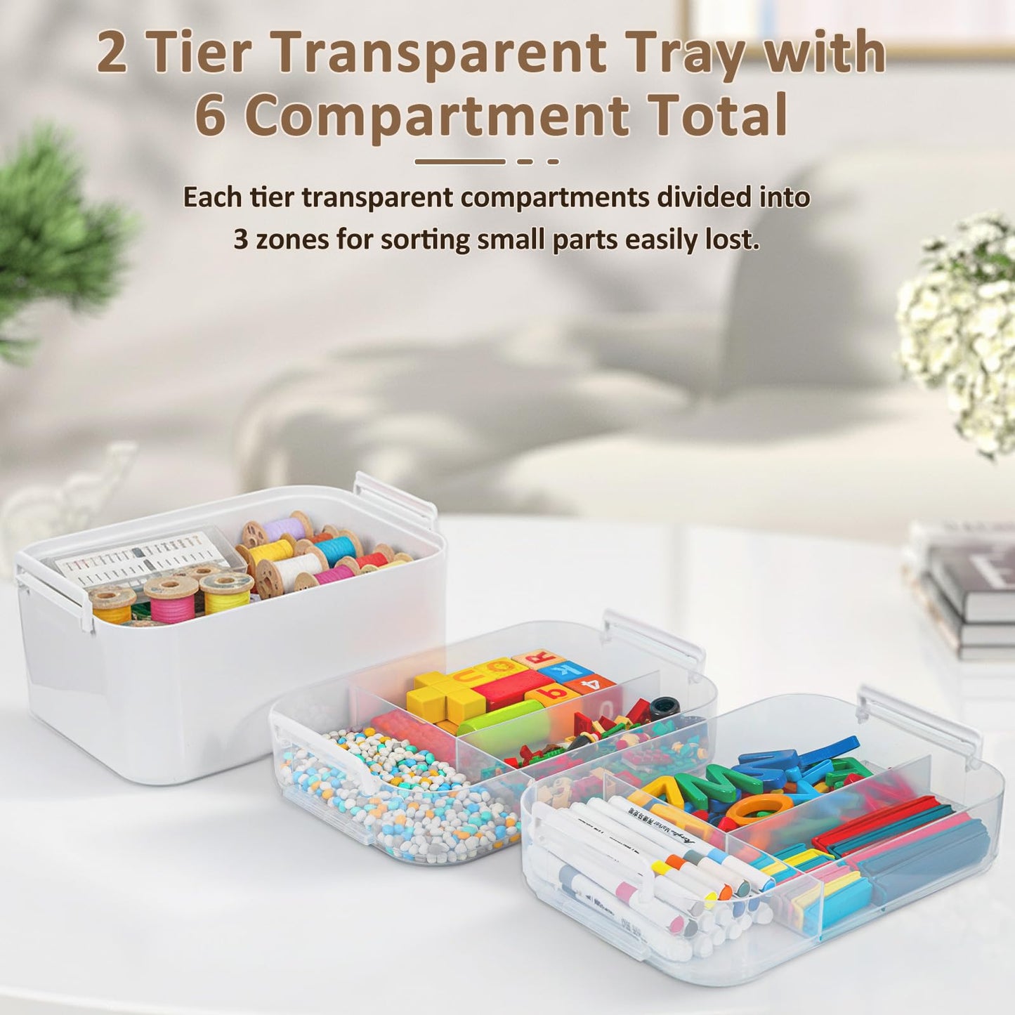 Gifhomfix 4-Layer Plastic Craft Organizers and Storage Box with Removable Trays, Storage Containers with lids and Handle, Art Supply Storage Organizer for Organizing Bead, Sewing, Tool（Green） BST220