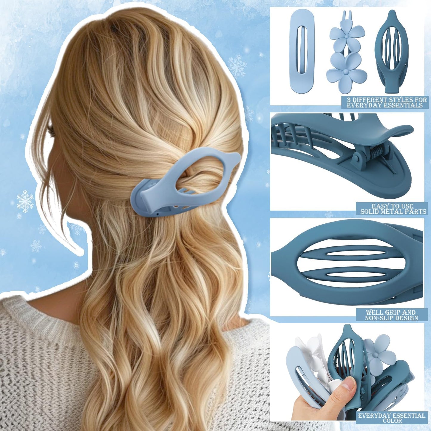 8 Pcs Flat Hair Clips for Women, 2 Styles Large Flat Claw Clips for Women, Strong Hold Non-slip French Hair Clips for Thick Thin Hair, Neutral Color WN420