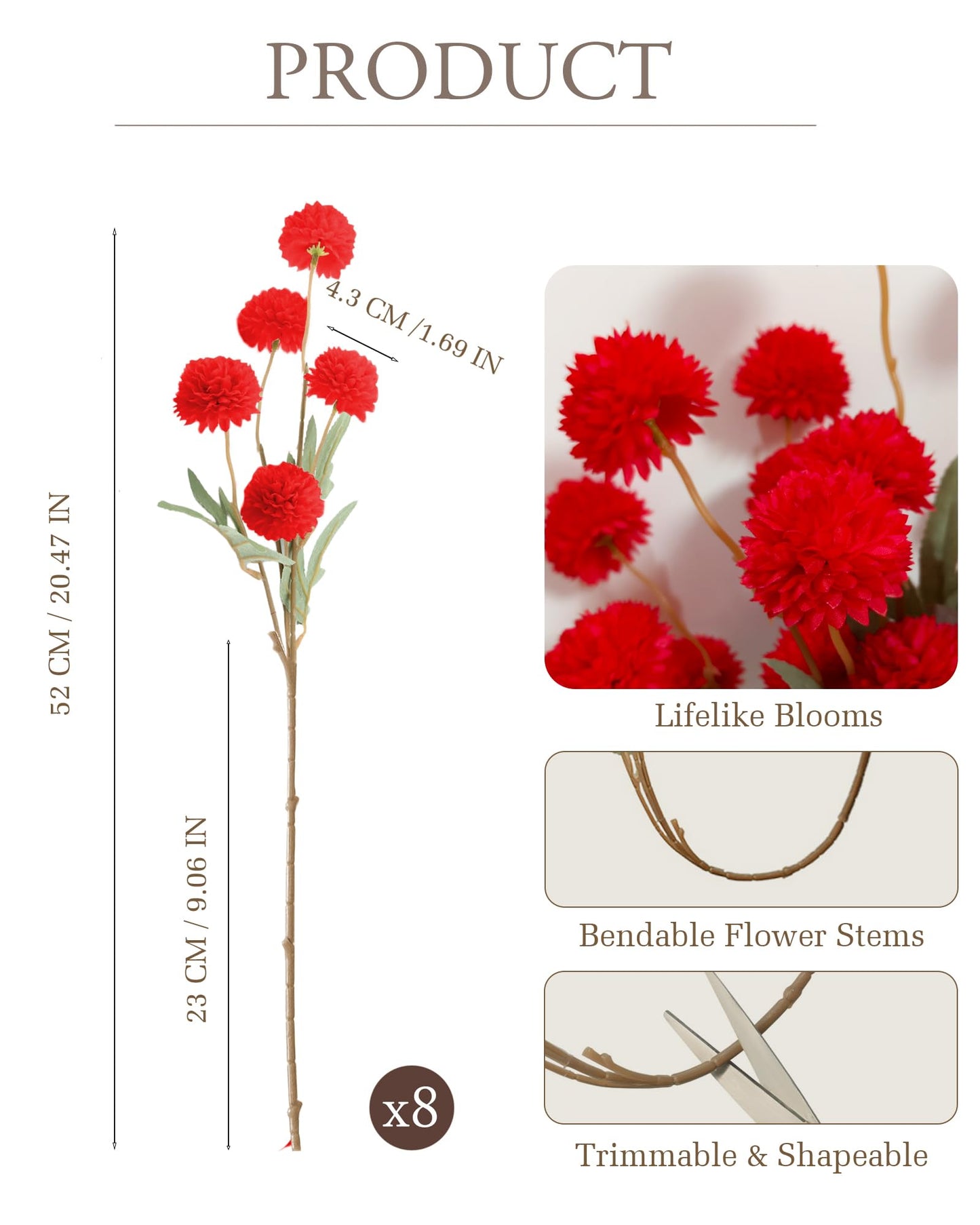 Beige Faux Silk Mums Artificial Flowers, 8Pcs Fall Fake Kiku Small Mini Chrysanthemum Pom Pom Stems for DIY Bouquets Centerpieces Vase Autumn Home Decorations Floral Arrangement BST202