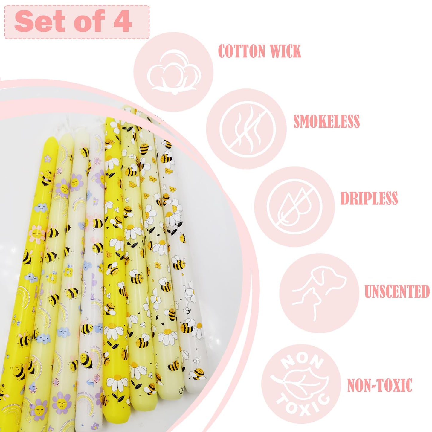 10 Inch Decorative Taper Candles, 4 Pack Birthday Balloon Print Candlesticks, Unscented Dripless Candles with Long Burn Time for Party, Holiday Table & Home Decor BST326H