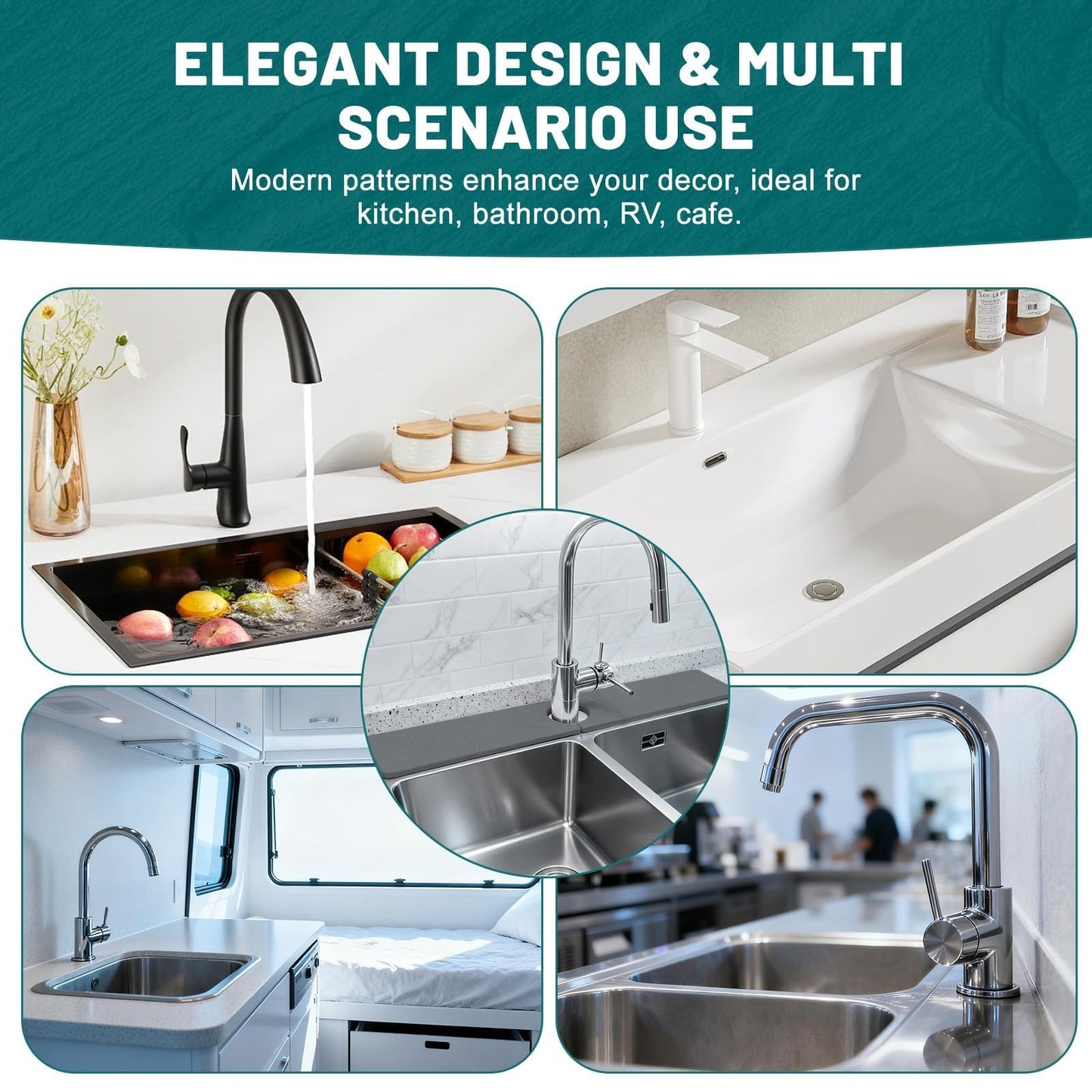 Hopegiver Stone Faucet Mat for Kitchen Sink - Fast Drying Diatomite Sink Protector Prevent Moisture, Super Water Absorbing Stone Tray for Kitchen & Bathroom Counter (White, 15.7"x3.9") BST326H