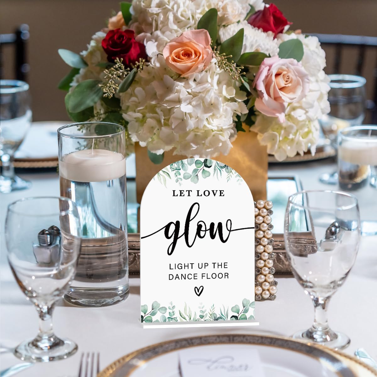 Acrylic Wedding Sign Bubble Send Off Signs for Ceremony Modern Calligraphy Arch Acrylic Table Top Signs for Wedding Reception and Event Party Table Decor (White Eucalyptus Leaves) BST326L