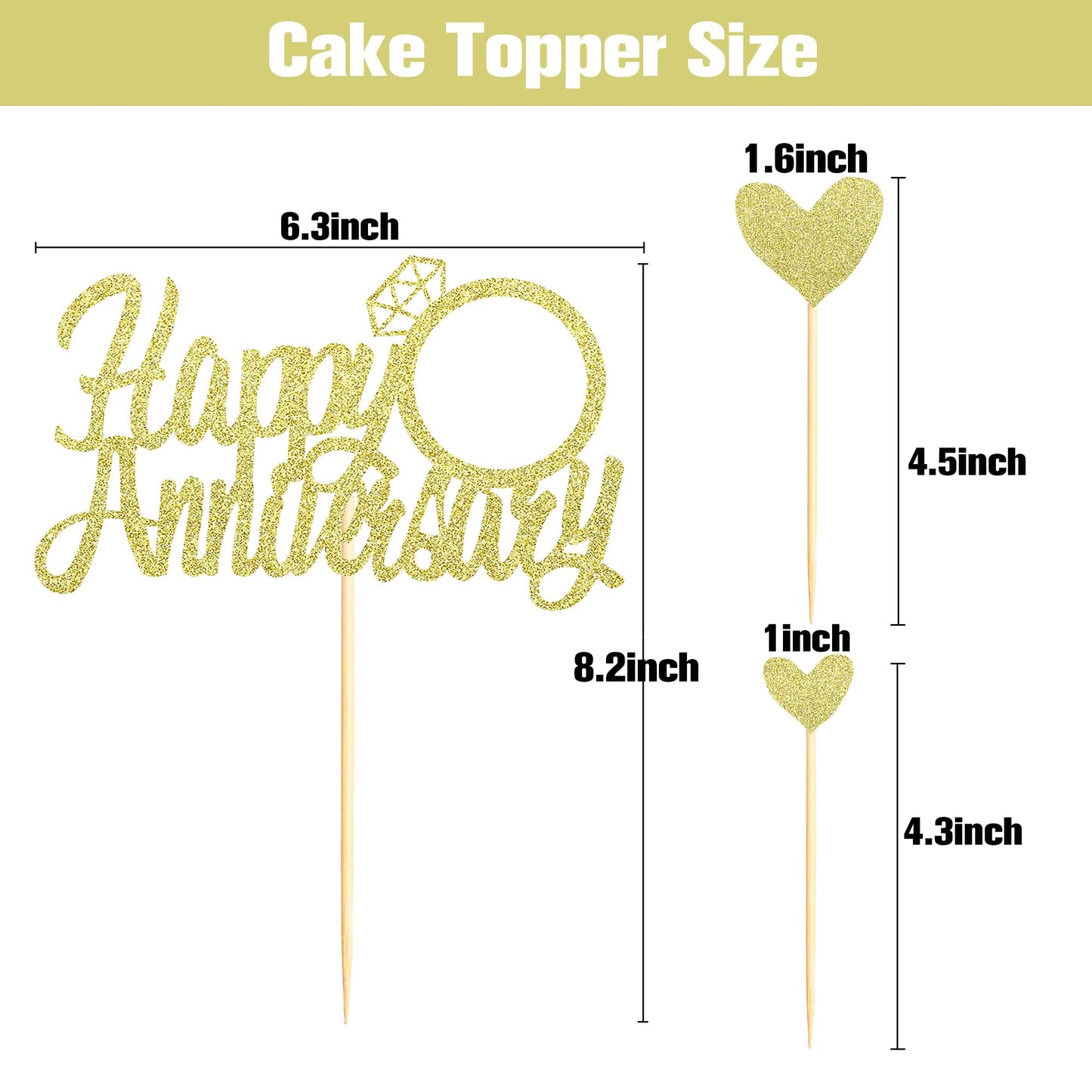 Sumerk 13 PCS Gold Glitter 55th Anniversary Cake Topper Happy 55th Anniversary Wedding Anniversary Cake Decorations BST220